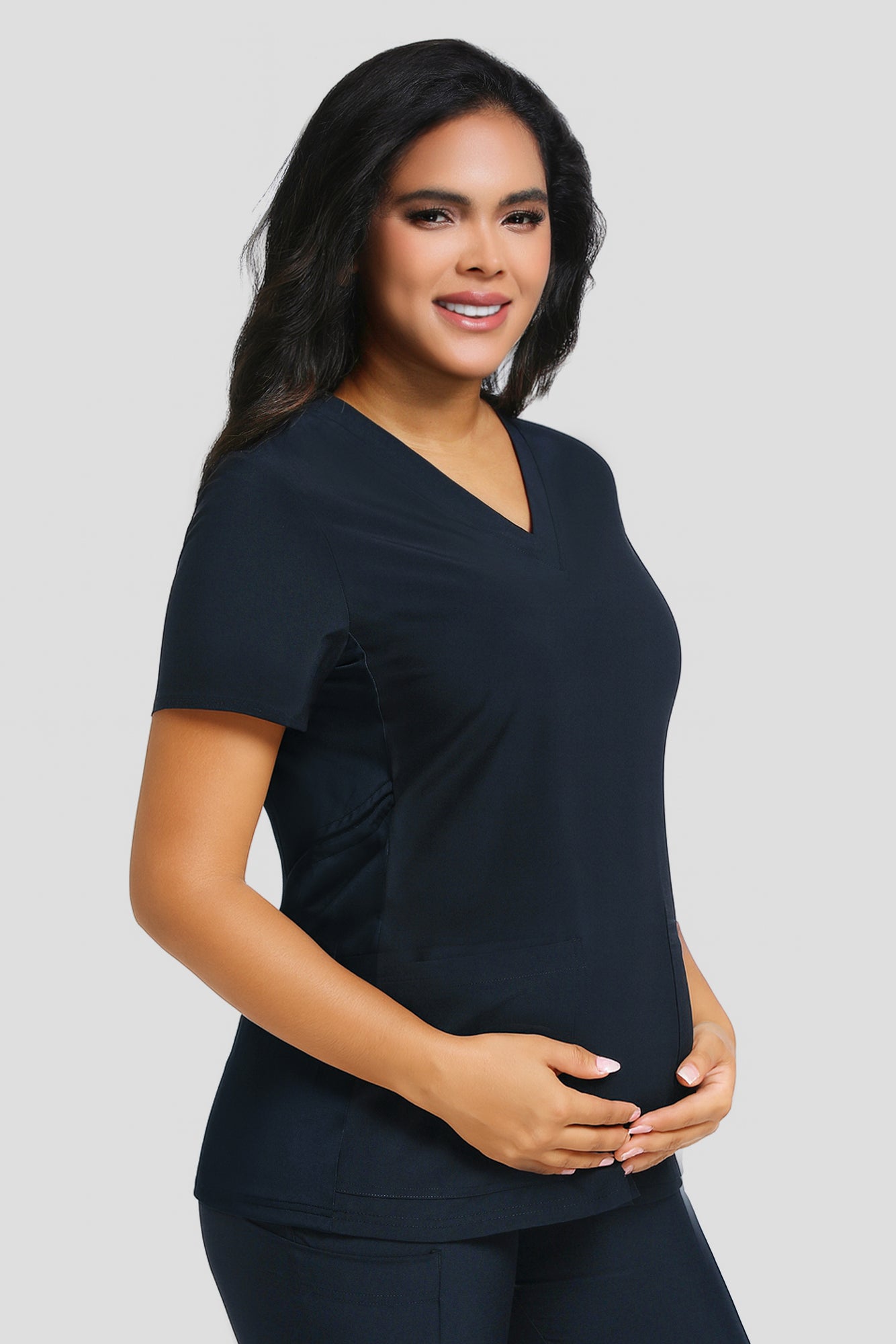 Maternity Scrub Top - V-Neck Shirt, Workwear Pregnancy Scrubs with 2 Pockets