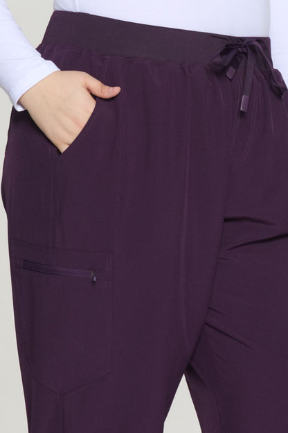 Women's 5-Pocket Drawstring Jogger Scrub Pants, Dark Purple, Pocket Detail