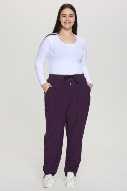 Women's 5-Pocket Drawstring Jogger Scrub Pants, Dark Purple, Full-Length Front View