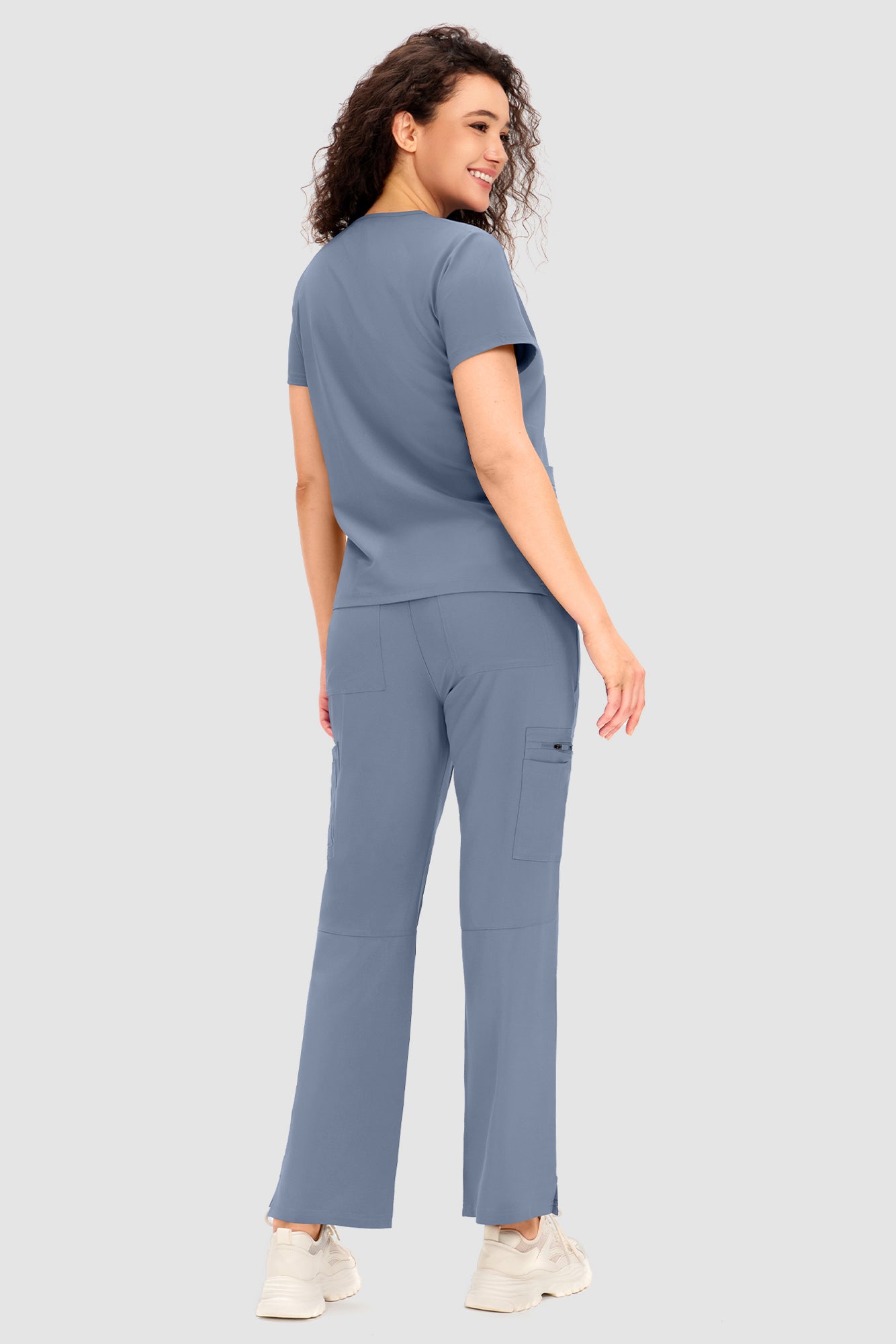 COZYFIT Scrubs for Women - V Neck Top and Bootcut Cargo Straight Pants with 12 Pockets