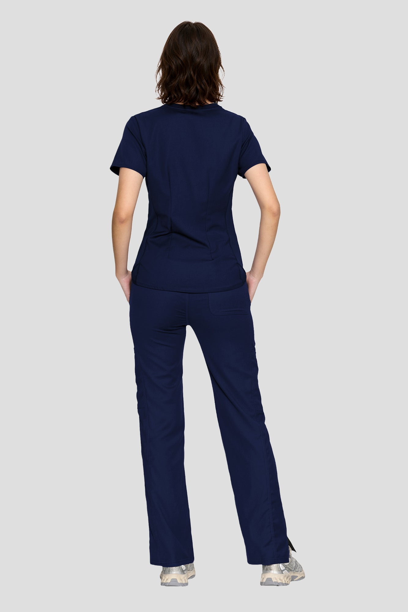 Scrubs for Women Set, V-Neck Top & Straight Leg Cargo Pants. 9 Pockets. Side Ribbed Panels, Side Slits, Ultra-Soft Stretch Fabric, Breathable Medical Uniform for Workwear