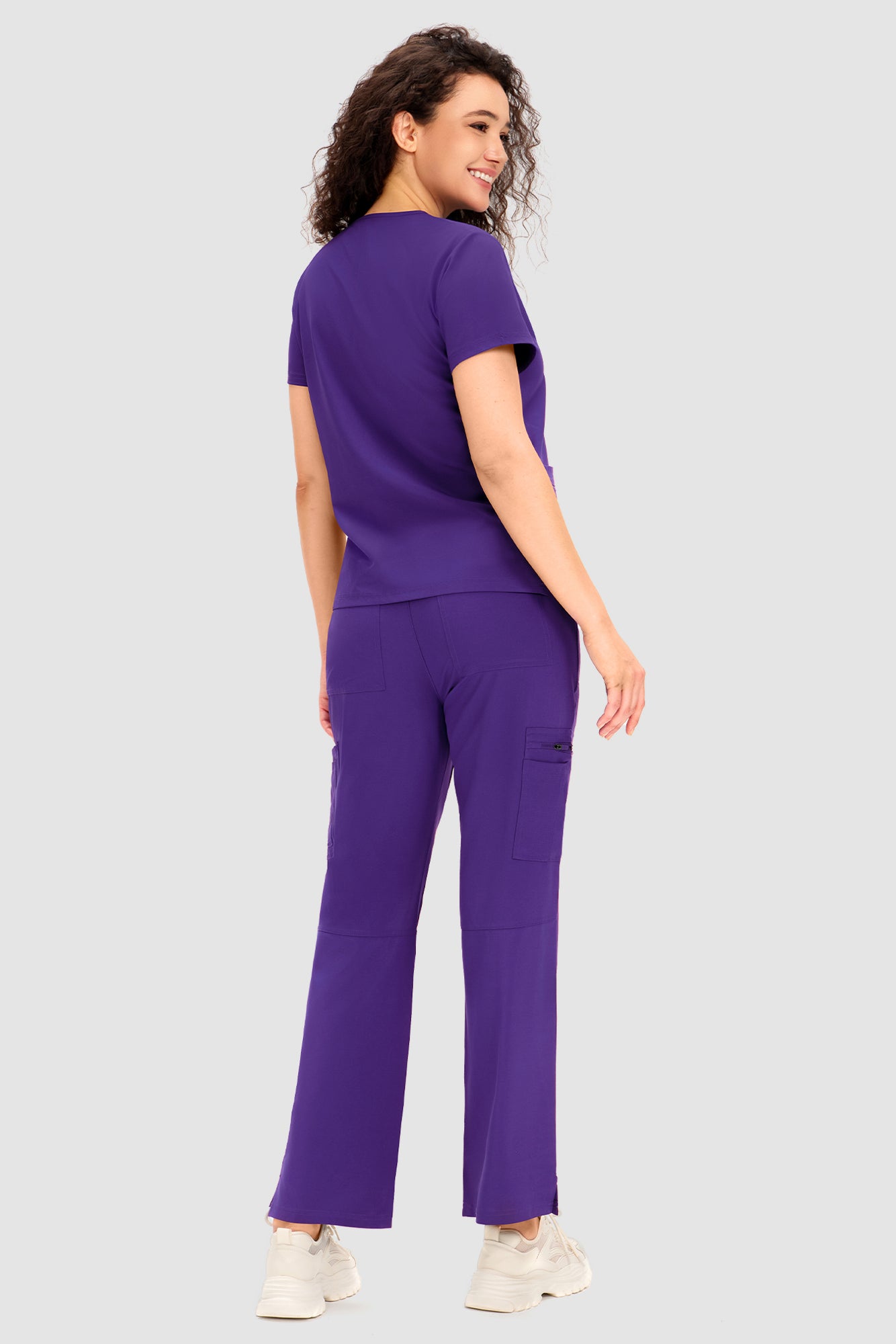 COZYFIT Scrubs for Women - V Neck Top and Bootcut Cargo Straight Pants with 12 Pockets