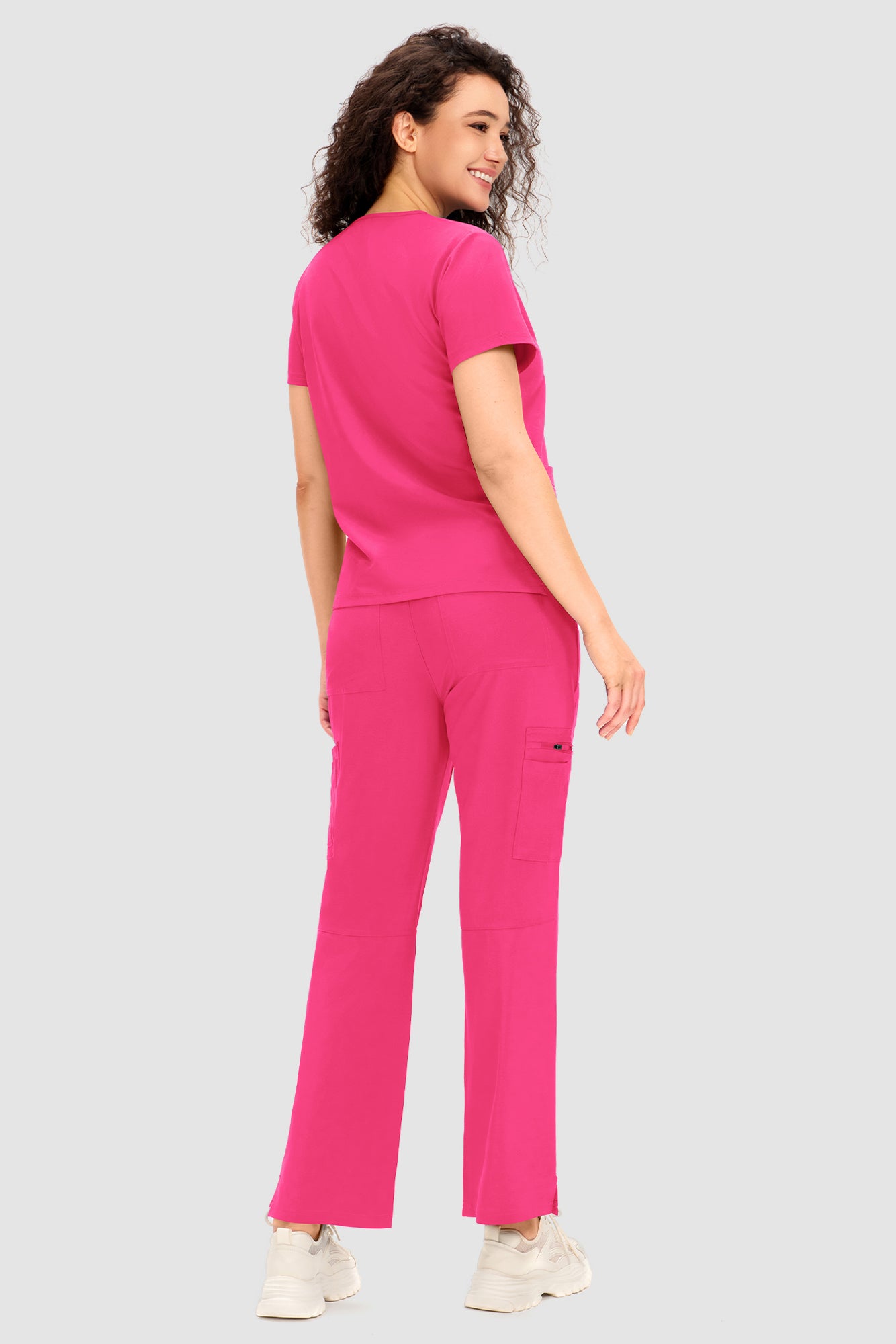 COZYFIT Scrubs for Women - V Neck Top and Bootcut Cargo Straight Pants with 12 Pockets