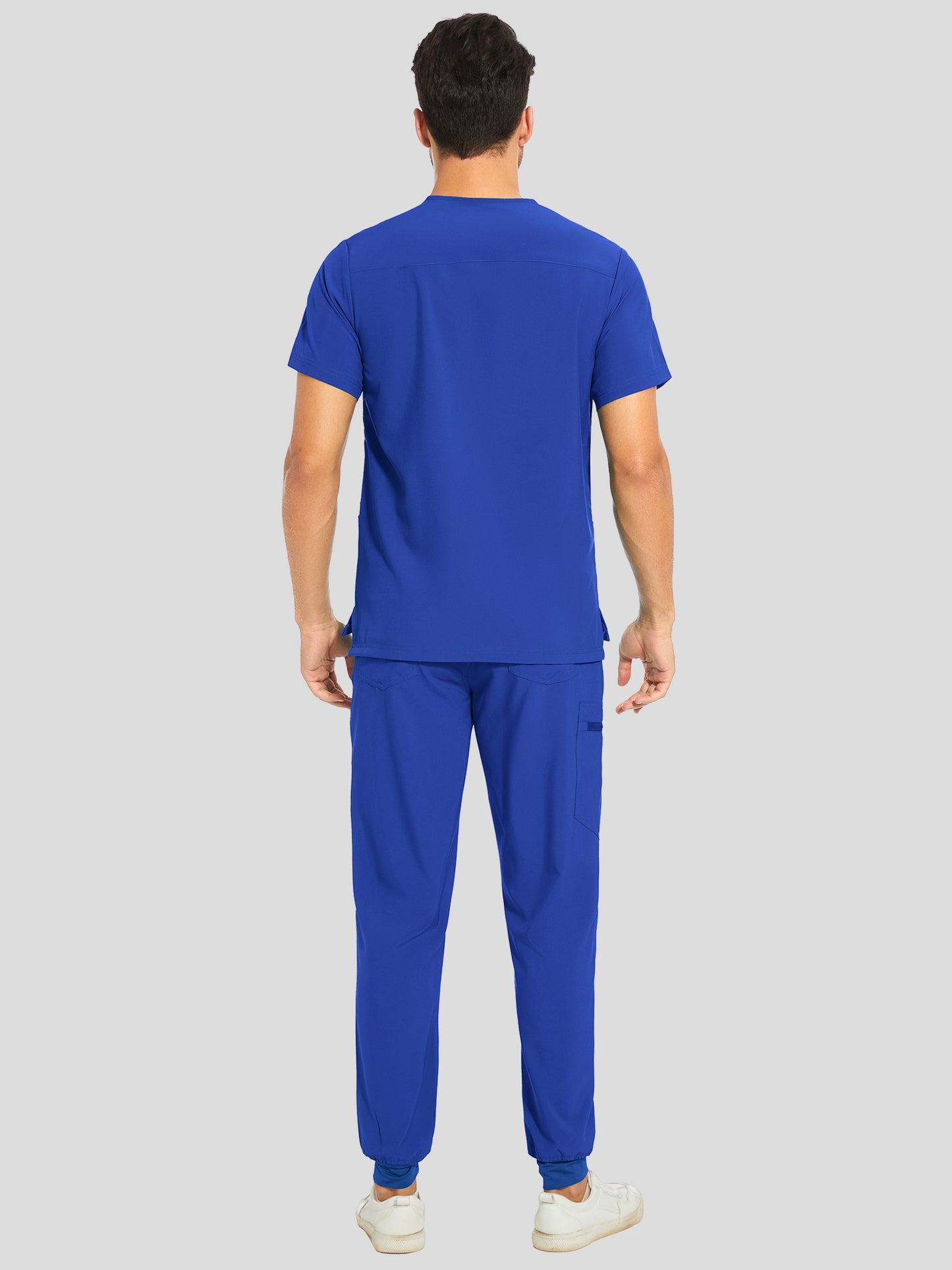 COZYFIT V-Neck Scrub Top & Jogger Pant with 8 Pockets, Yoga Waistband, Anti-Wrinkle Scrubs for Men