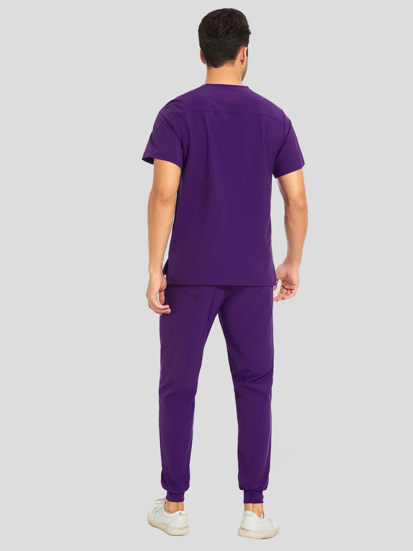 COZYFIT V-Neck Scrub Top & Jogger Pant with 8 Pockets, Yoga Waistband, Anti-Wrinkle Scrubs for Men