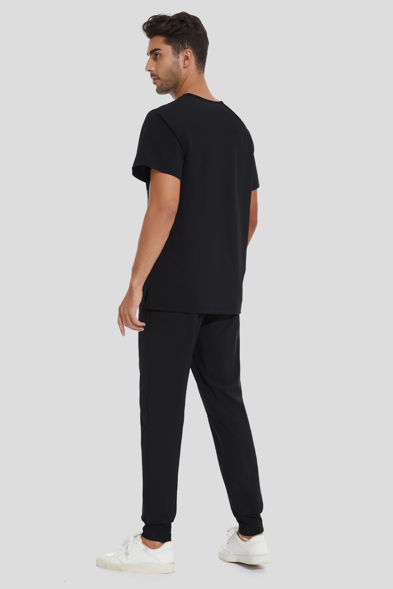 COZYFIT V-Neck Scrub Top & Jogger Pant with 8 Pockets, Yoga Waistband, Anti-Wrinkle Scrubs for Men