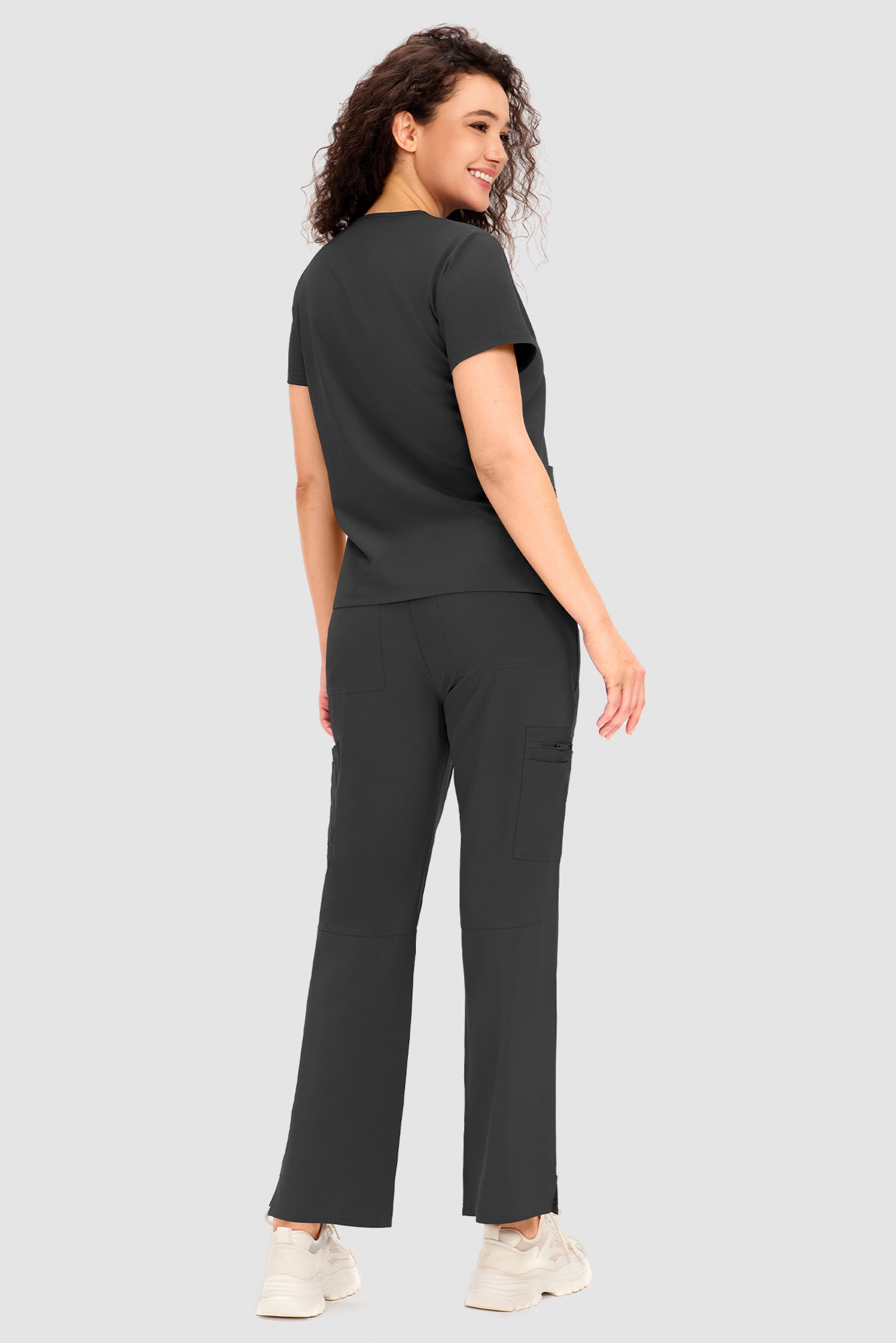 COZYFIT Scrubs for Women - V Neck Top and Bootcut Cargo Straight Pants with 12 Pockets