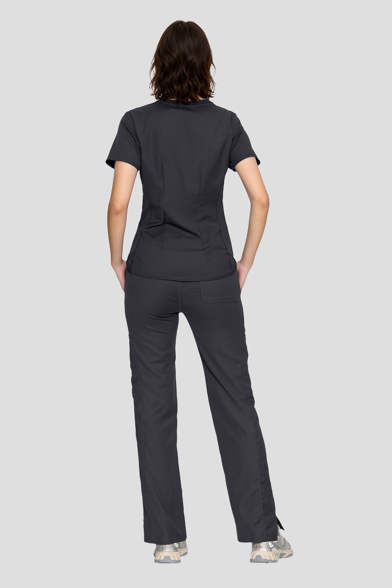 Scrubs for Women Set, V-Neck Top & Straight Leg Cargo Pants. 9 Pockets. Side Ribbed Panels, Side Slits, Ultra-Soft Stretch Fabric, Breathable Medical Uniform for Workwear