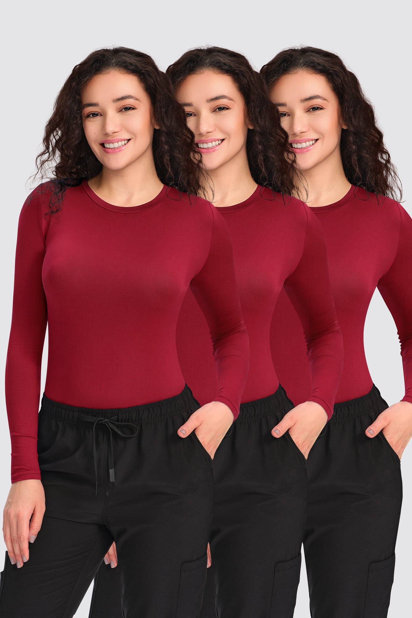 COZYFIT 3 Pack Scrub Undershirts Long Sleeve Women - Underscrub Comfort Tee