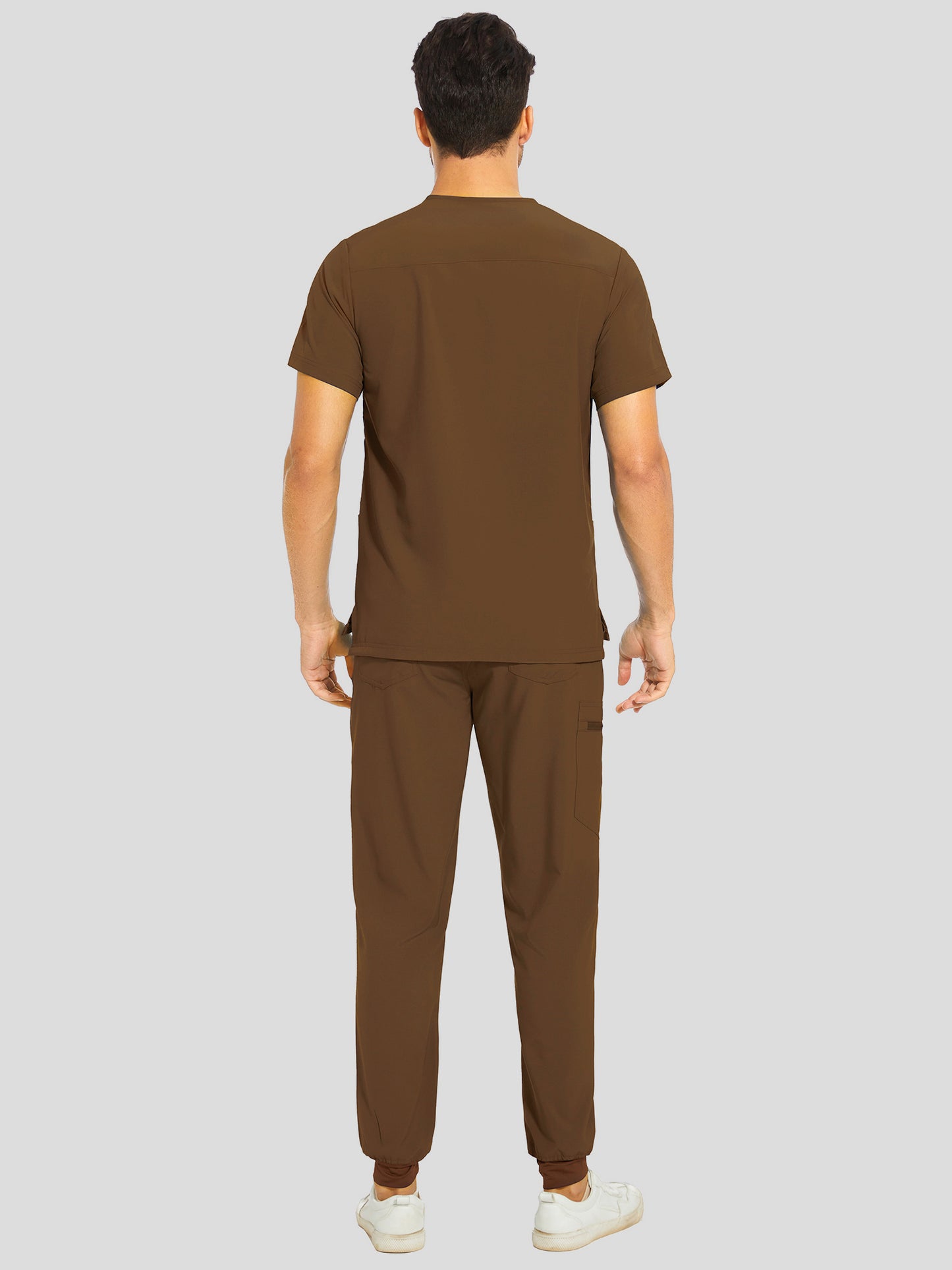 COZYFIT V-Neck Scrub Top & Jogger Pant with 8 Pockets, Yoga Waistband, Anti-Wrinkle Scrubs for Men