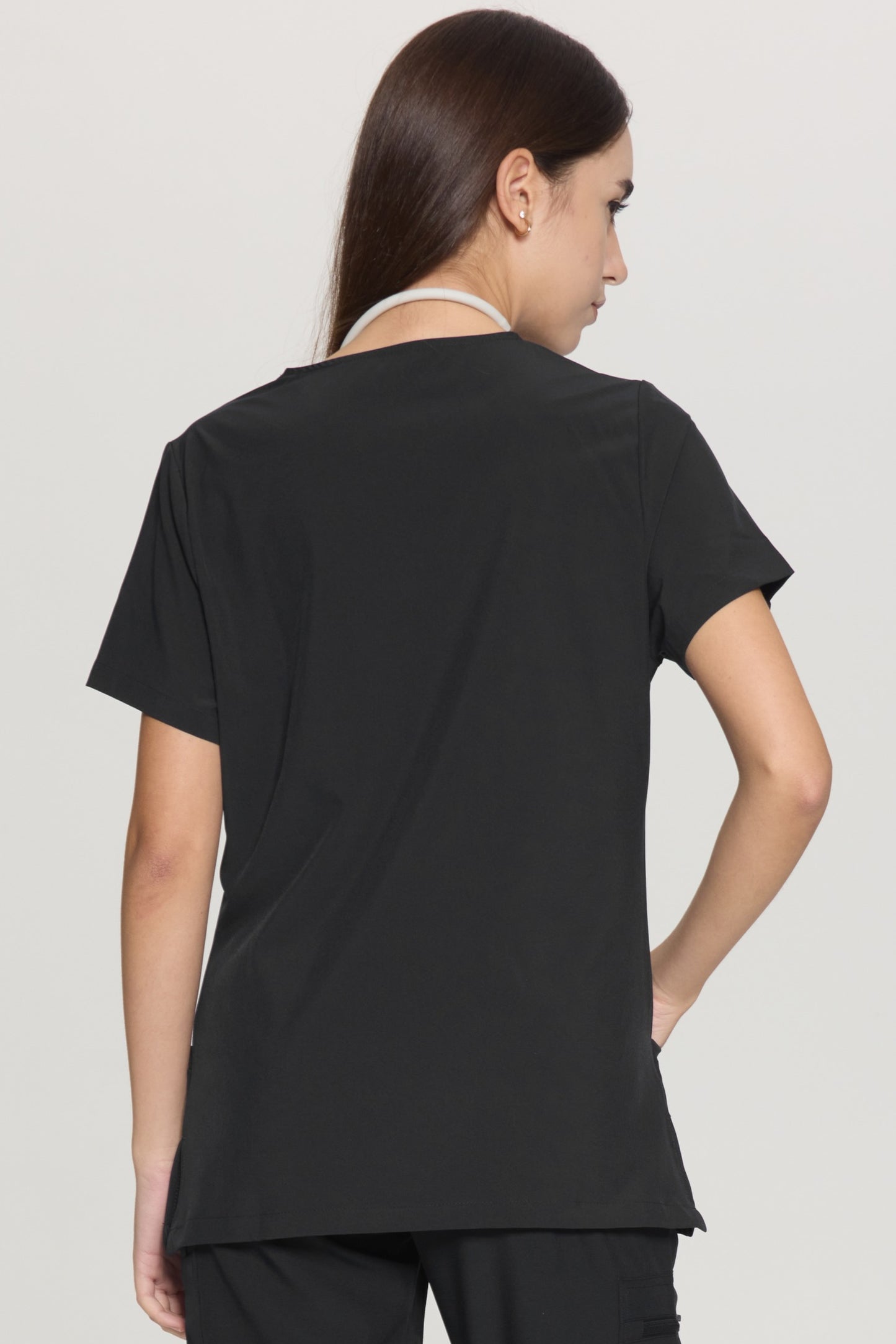 COZYFIT Slim Fit V-Neck Collar Patch Women Scrub Tops with 3 Pockets