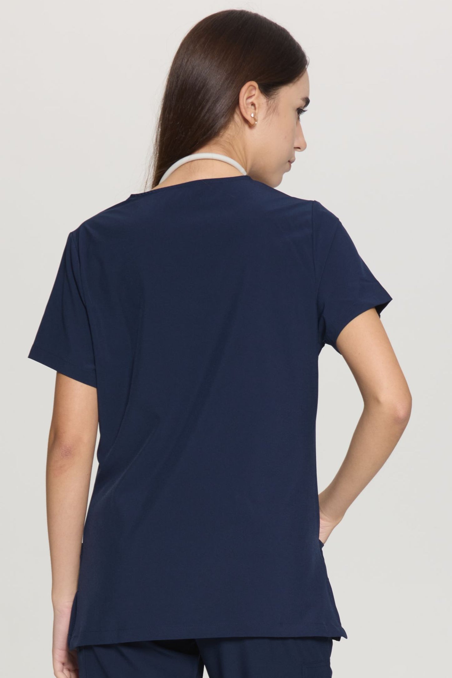 COZYFIT Slim Fit V-Neck Collar Patch Women Scrub Tops with 3 Pockets