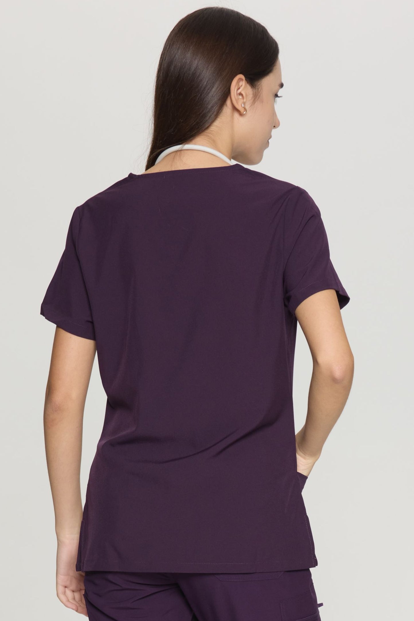 COZYFIT Slim Fit V-Neck Collar Patch Women Scrub Tops with 3 Pockets