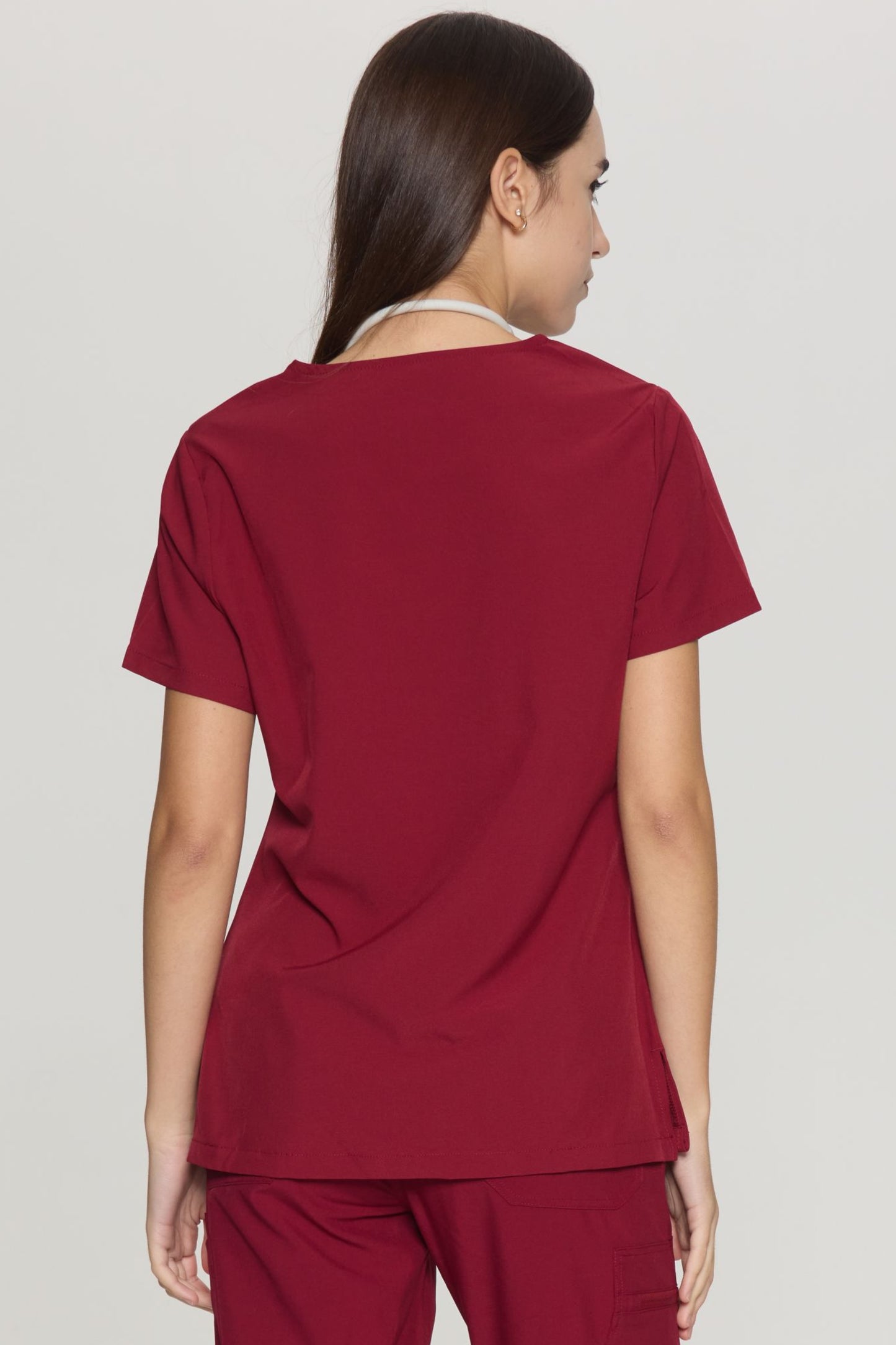COZYFIT Slim Fit V-Neck Collar Patch Women Scrub Tops with 3 Pockets