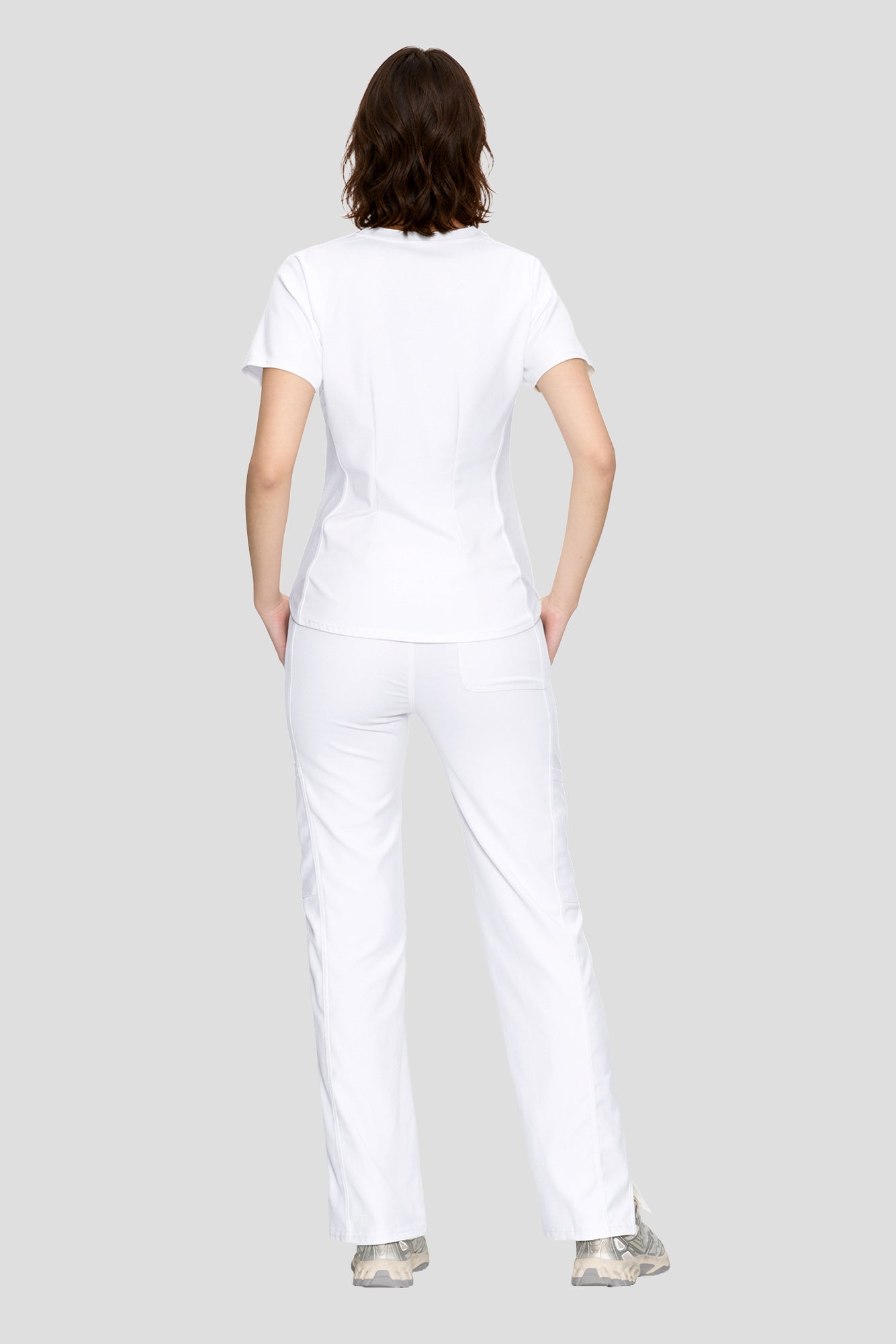 Scrubs for Women Set, V-Neck Top & Straight Leg Cargo Pants. 9 Pockets. Side Ribbed Panels, Side Slits, Ultra-Soft Stretch Fabric, Breathable Medical Uniform for Workwear
