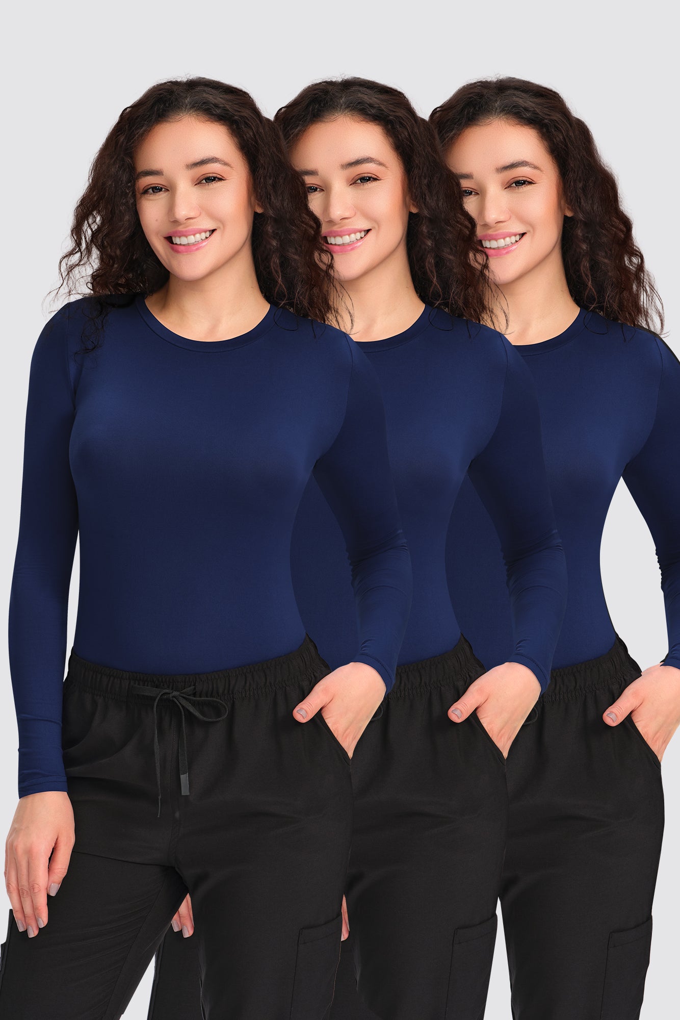 COZYFIT 3 Pack Scrub Undershirts Long Sleeve Women - Underscrub Comfort Tee