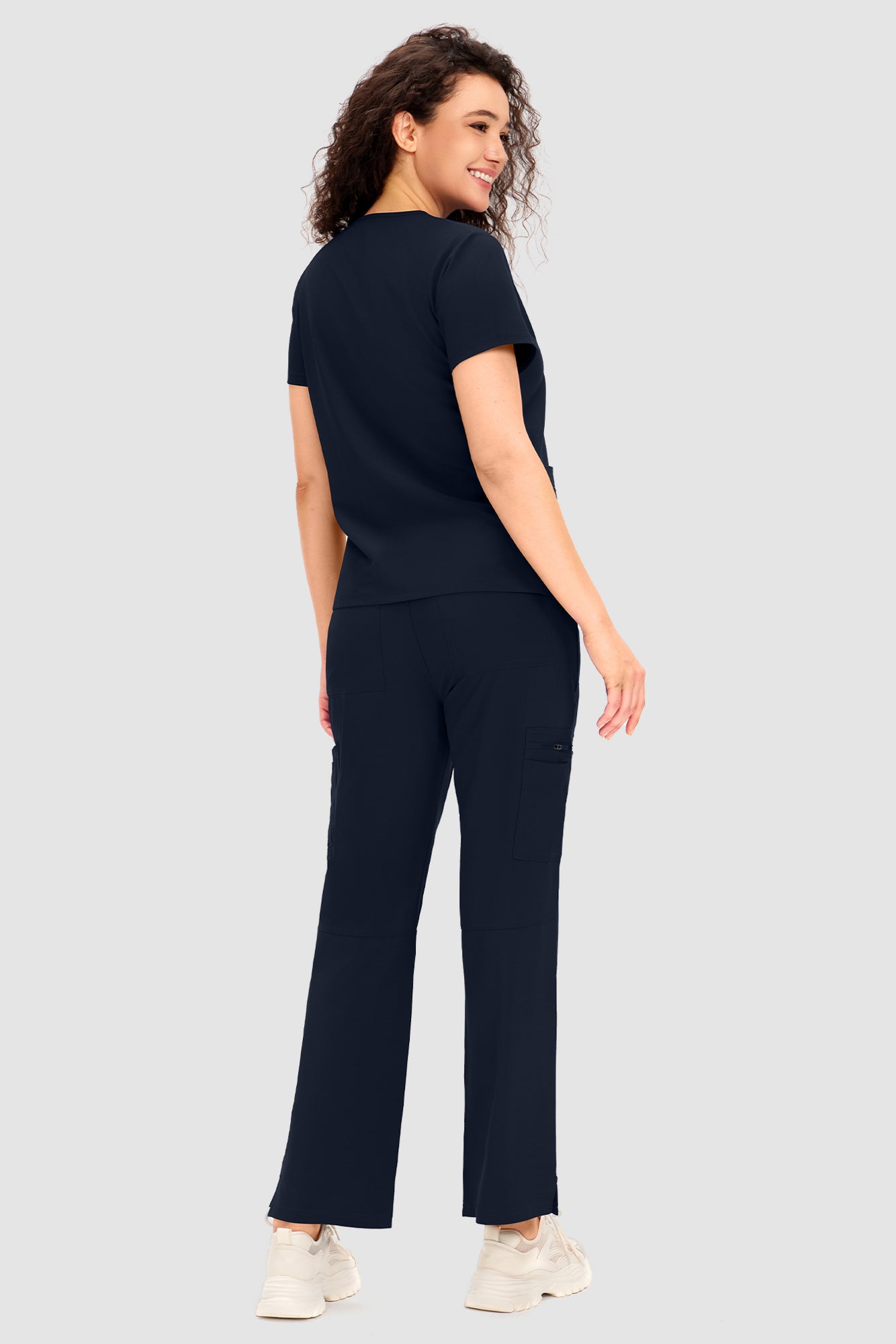 COZYFIT Scrubs for Women - V Neck Top and Bootcut Cargo Straight Pants with 12 Pockets