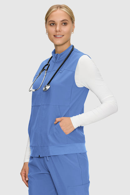 Women's 3-Pocket Scrub Vest, Ceil Blue, Three-Quarter View