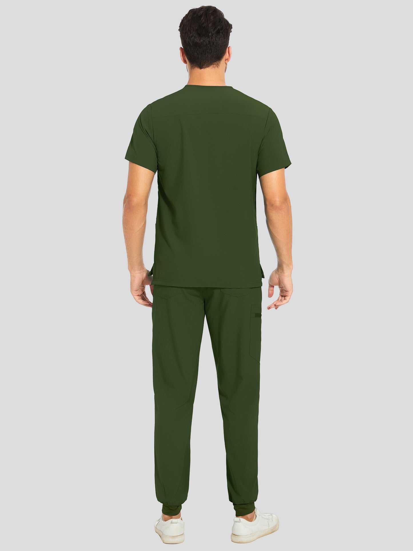 COZYFIT V-Neck Scrub Top & Jogger Pant with 8 Pockets, Yoga Waistband, Anti-Wrinkle Scrubs for Men