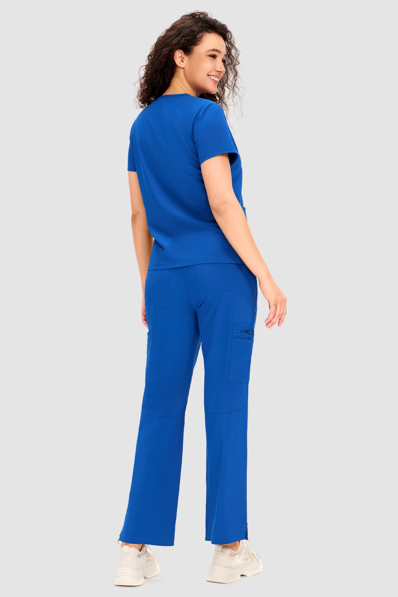 COZYFIT Scrubs for Women - V Neck Top and Bootcut Cargo Straight Pants with 12 Pockets