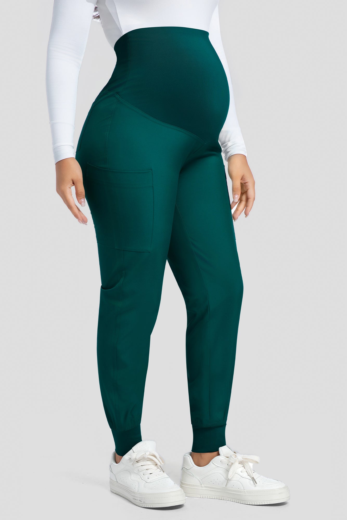 COZYFIT Maternity Scrub Pants - Pregnancy Jogger Pants for Women Workwear with Stretch Belly Panel, 4 Pockets