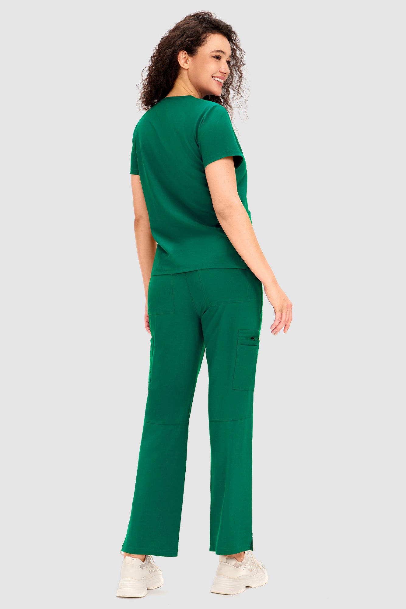 COZYFIT Scrubs for Women - V Neck Top and Bootcut Cargo Straight Pants with 12 Pockets