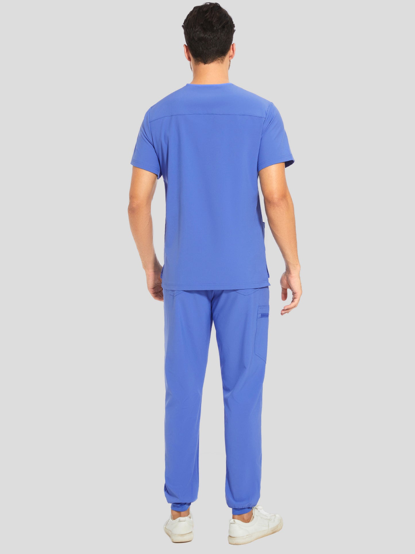 COZYFIT V-Neck Scrub Top & Jogger Pant with 8 Pockets, Yoga Waistband, Anti-Wrinkle Scrubs for Men