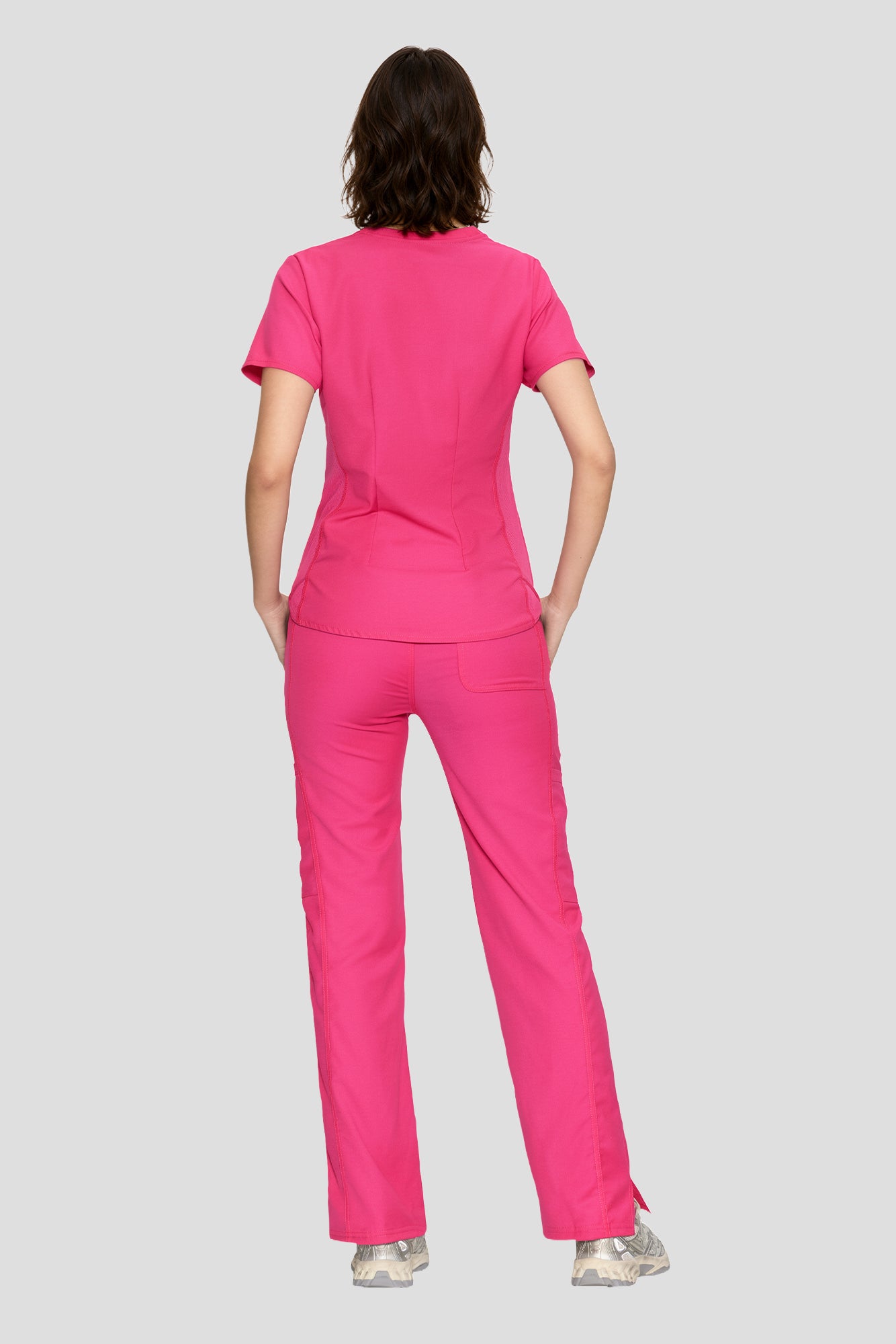 Scrubs for Women Set, V-Neck Top & Straight Leg Cargo Pants. 9 Pockets. Side Ribbed Panels, Side Slits, Ultra-Soft Stretch Fabric, Breathable Medical Uniform for Workwear