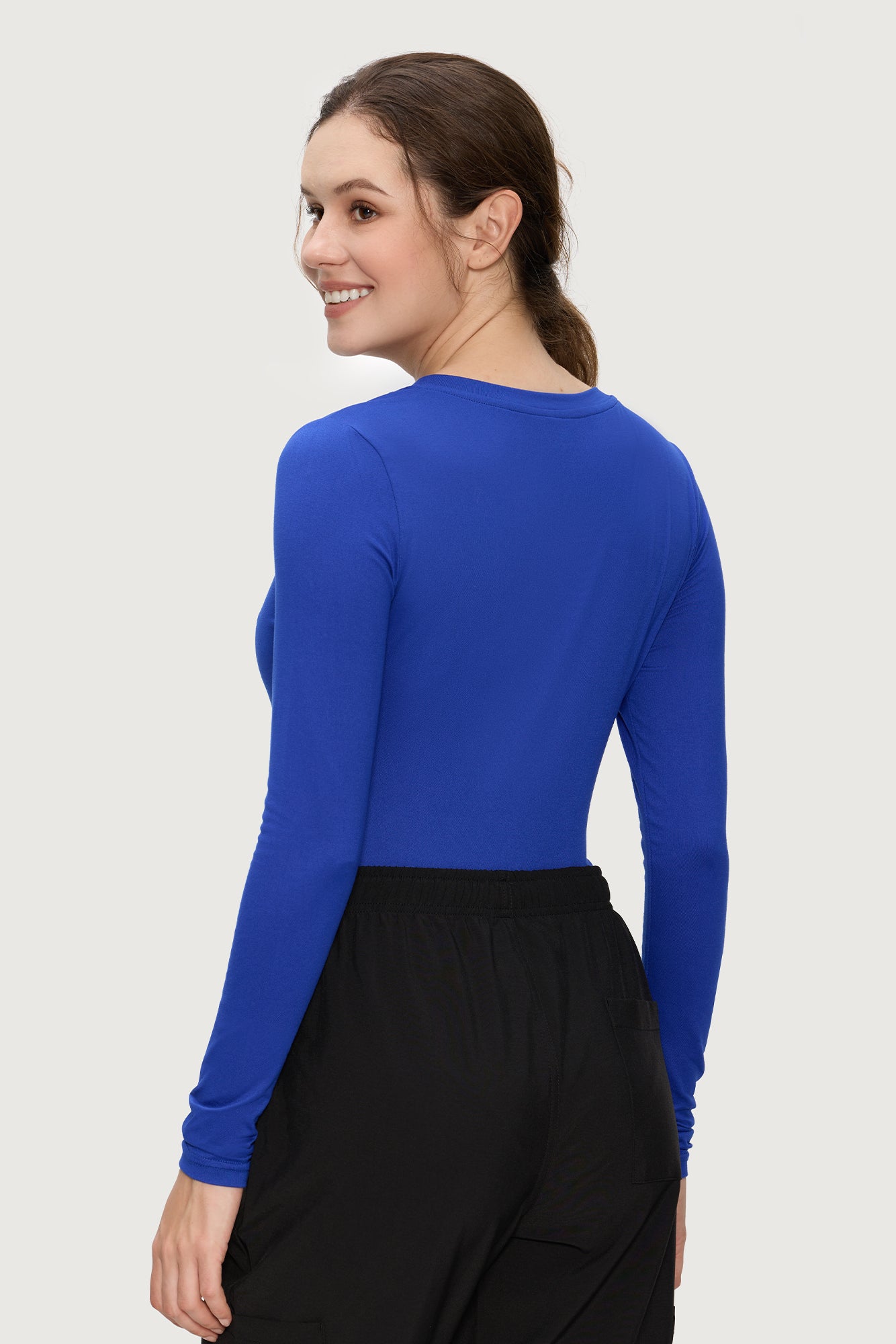 Underscrub Long Sleeve Women - Scoop Neck Scrubs Undershirt Soft Stretch Fitted Top