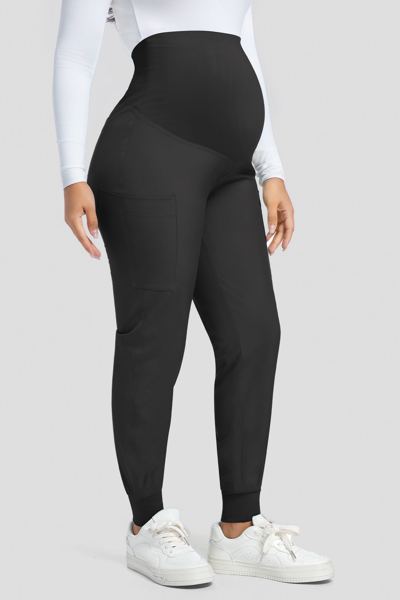 COZYFIT Maternity Scrub Pants - Pregnancy Jogger Pants for Women Workwear with Stretch Belly Panel, 4 Pockets