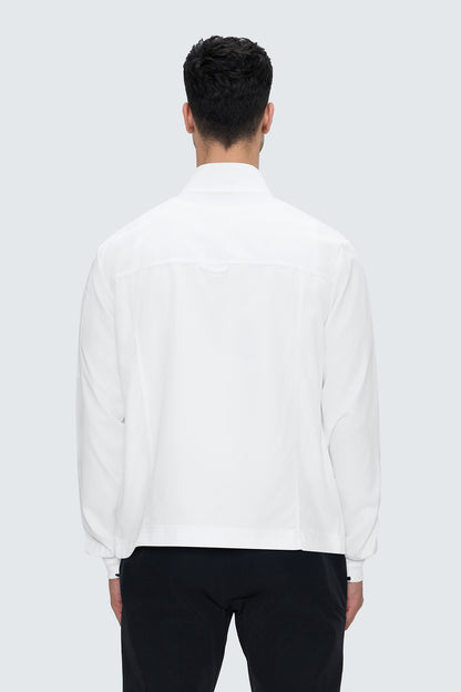 Men's 5-Pocket Zip-Front Scrub Jacket, White, Back View