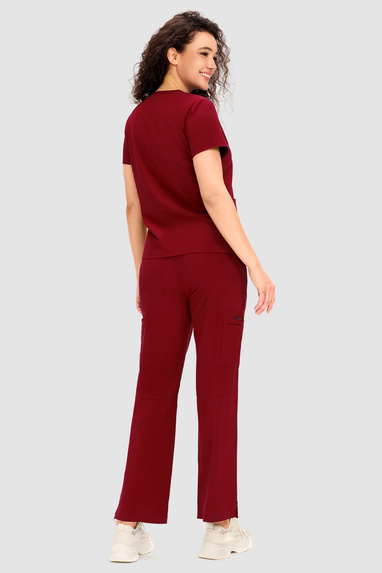 COZYFIT Scrubs for Women - V Neck Top and Bootcut Cargo Straight Pants with 12 Pockets