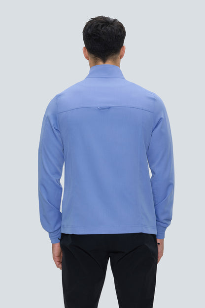 Men's 5-Pocket Zip-Front Scrub Jacket, Ceil Blue, Back View