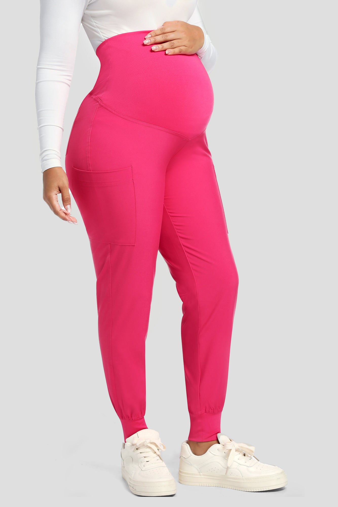 COZYFIT Maternity Scrub Pants - Pregnancy Jogger Pants for Women Workwear with Stretch Belly Panel, 4 Pockets