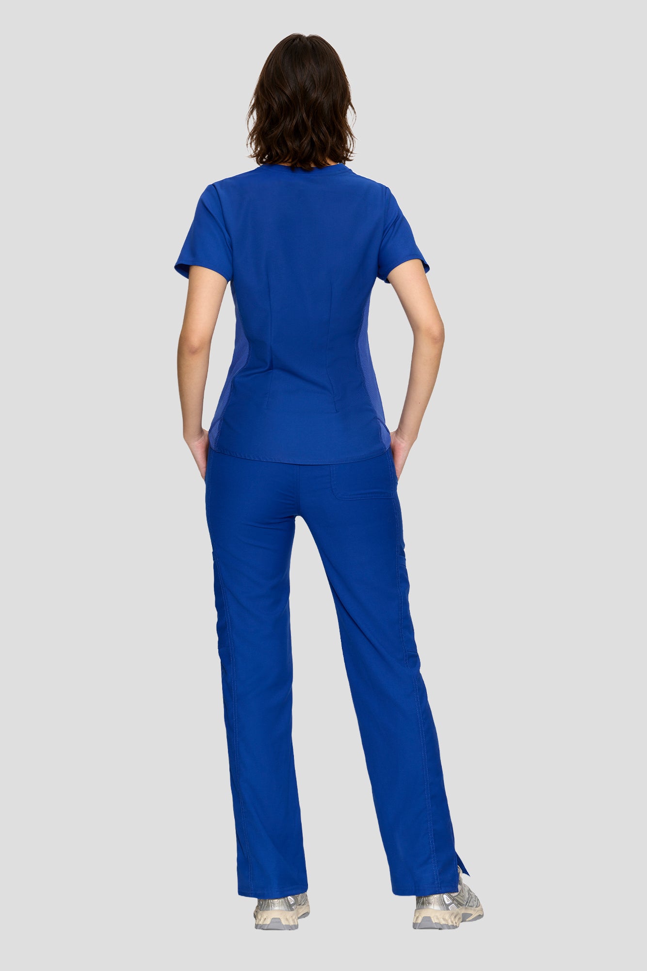 Scrubs for Women Set, V-Neck Top & Straight Leg Cargo Pants. 9 Pockets. Side Ribbed Panels, Side Slits, Ultra-Soft Stretch Fabric, Breathable Medical Uniform for Workwear