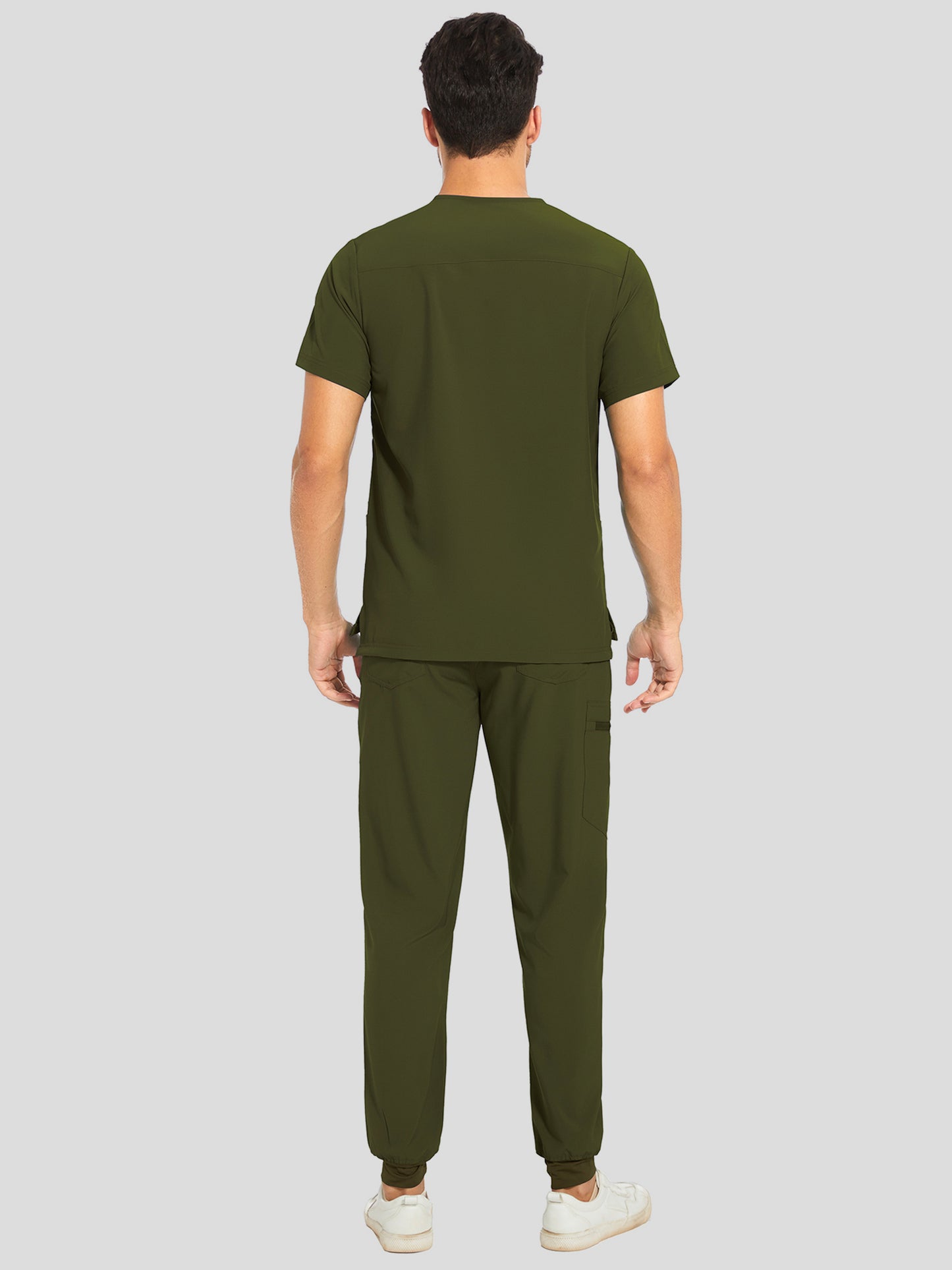 COZYFIT V-Neck Scrub Top & Jogger Pant with 8 Pockets, Yoga Waistband, Anti-Wrinkle Scrubs for Men