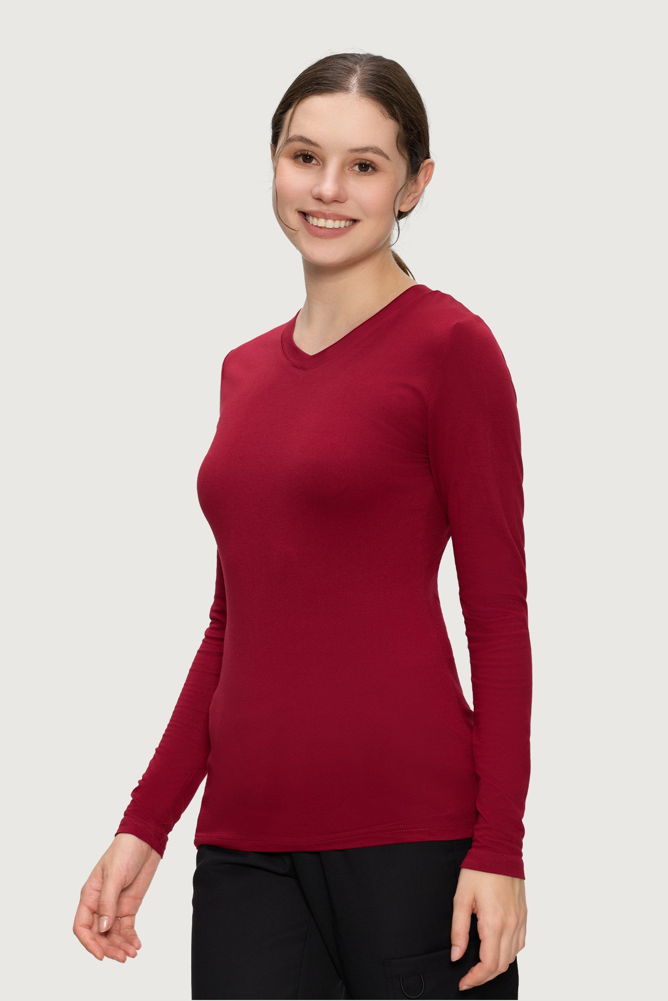 Women’s Underscrub Tee Comfort V-Neck Long Sleeve Undershirt with Soft & Easy Care Fabric