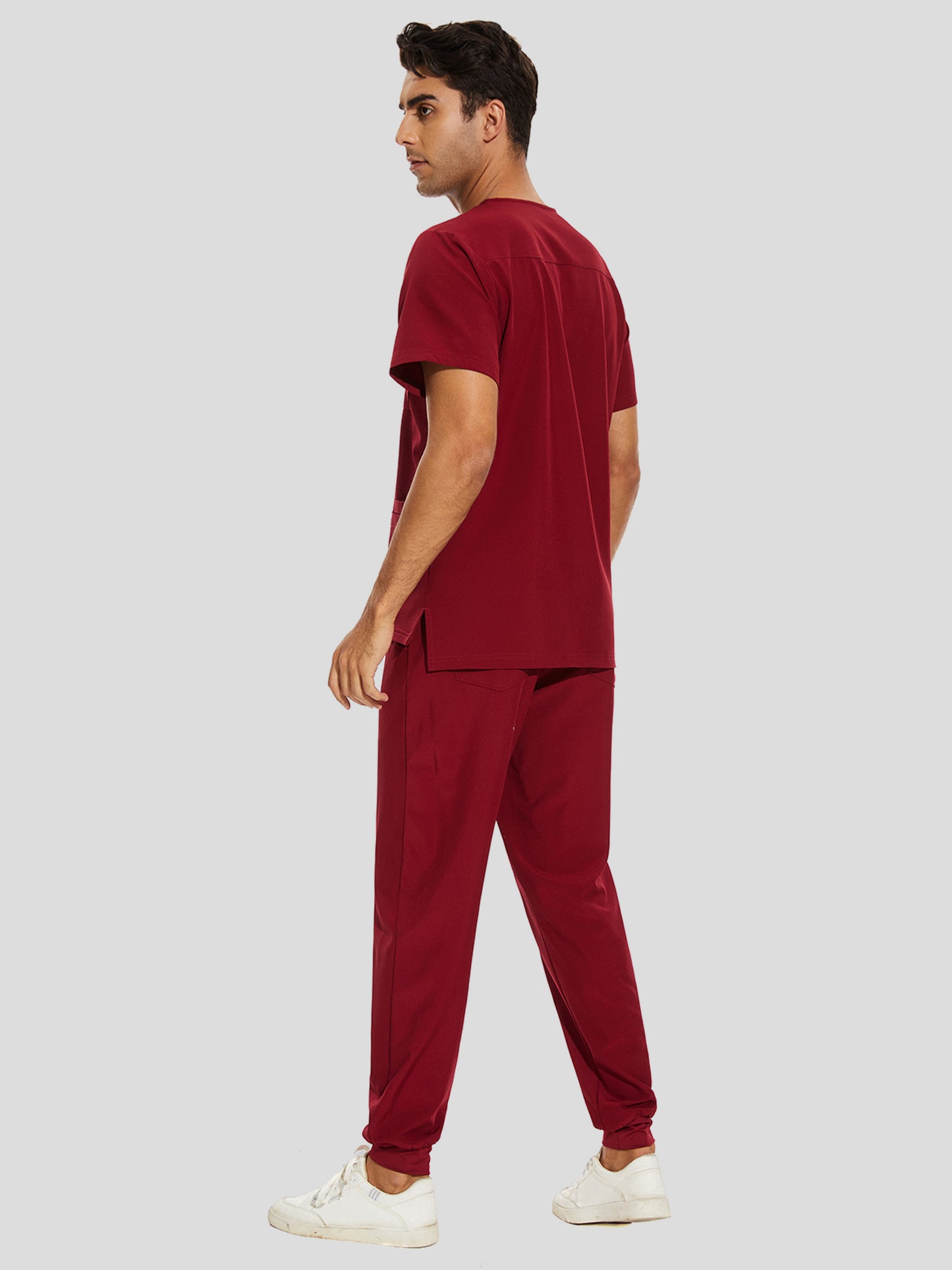 COZYFIT V-Neck Scrub Top & Jogger Pant with 8 Pockets, Yoga Waistband, Anti-Wrinkle Scrubs for Men