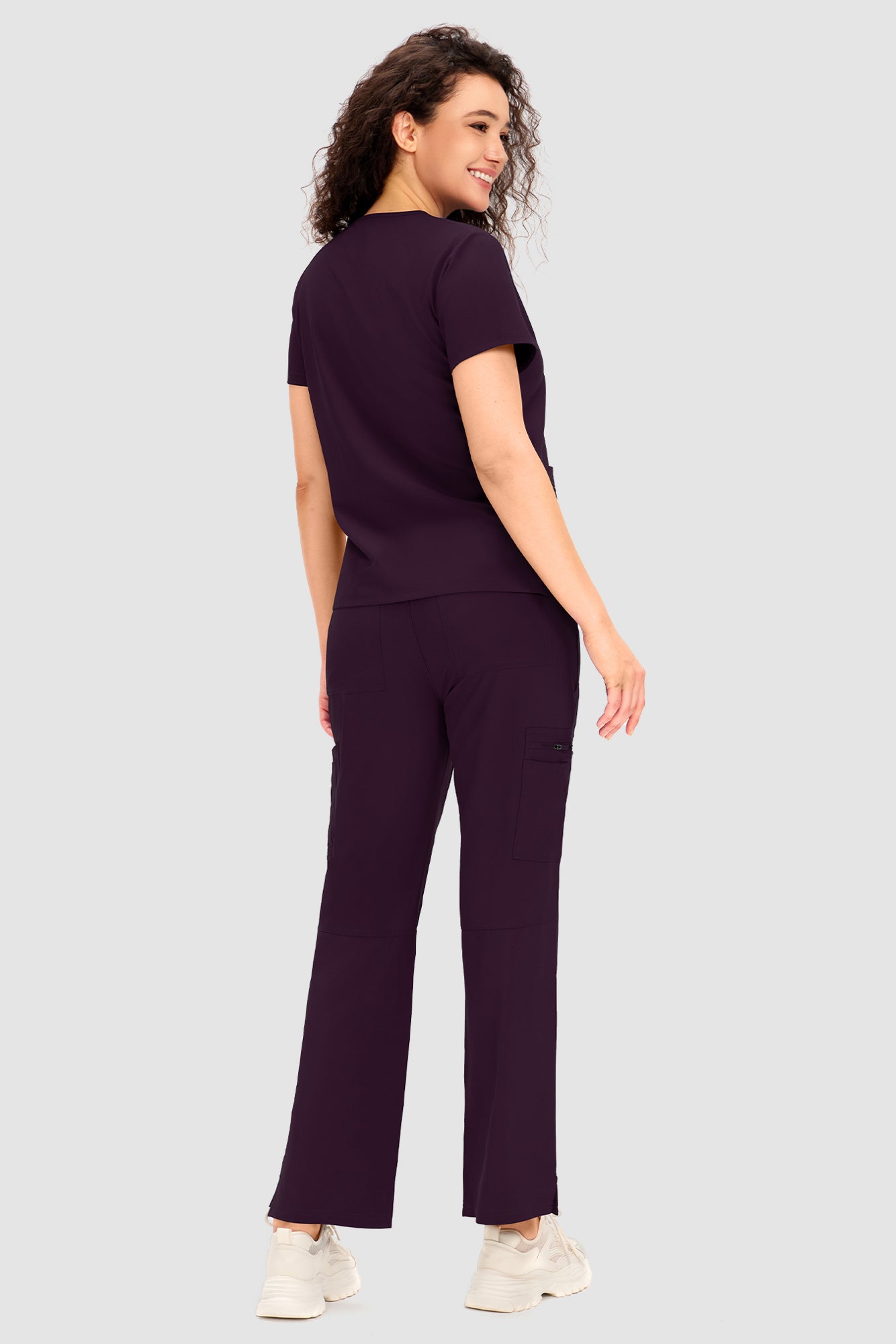 COZYFIT Scrubs for Women - V Neck Top and Bootcut Cargo Straight Pants with 12 Pockets
