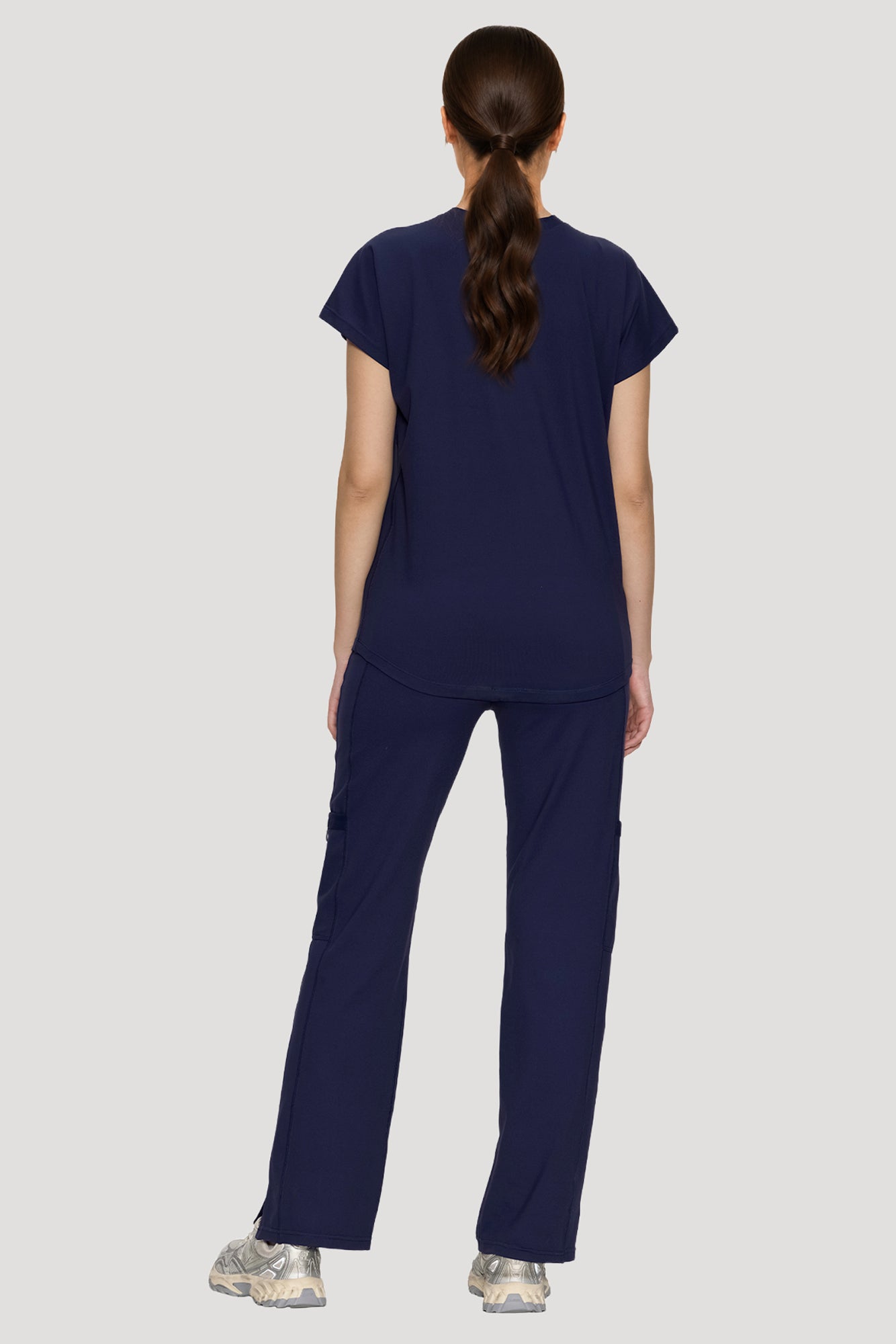 Scrubs for Women Set, V Neck Top & Straight Leg Pants | 6 Pockets, High Elastic Soft Fabric, Drop Shoulder, Slit Hem Yoga Scrub Pants for Easy Movement