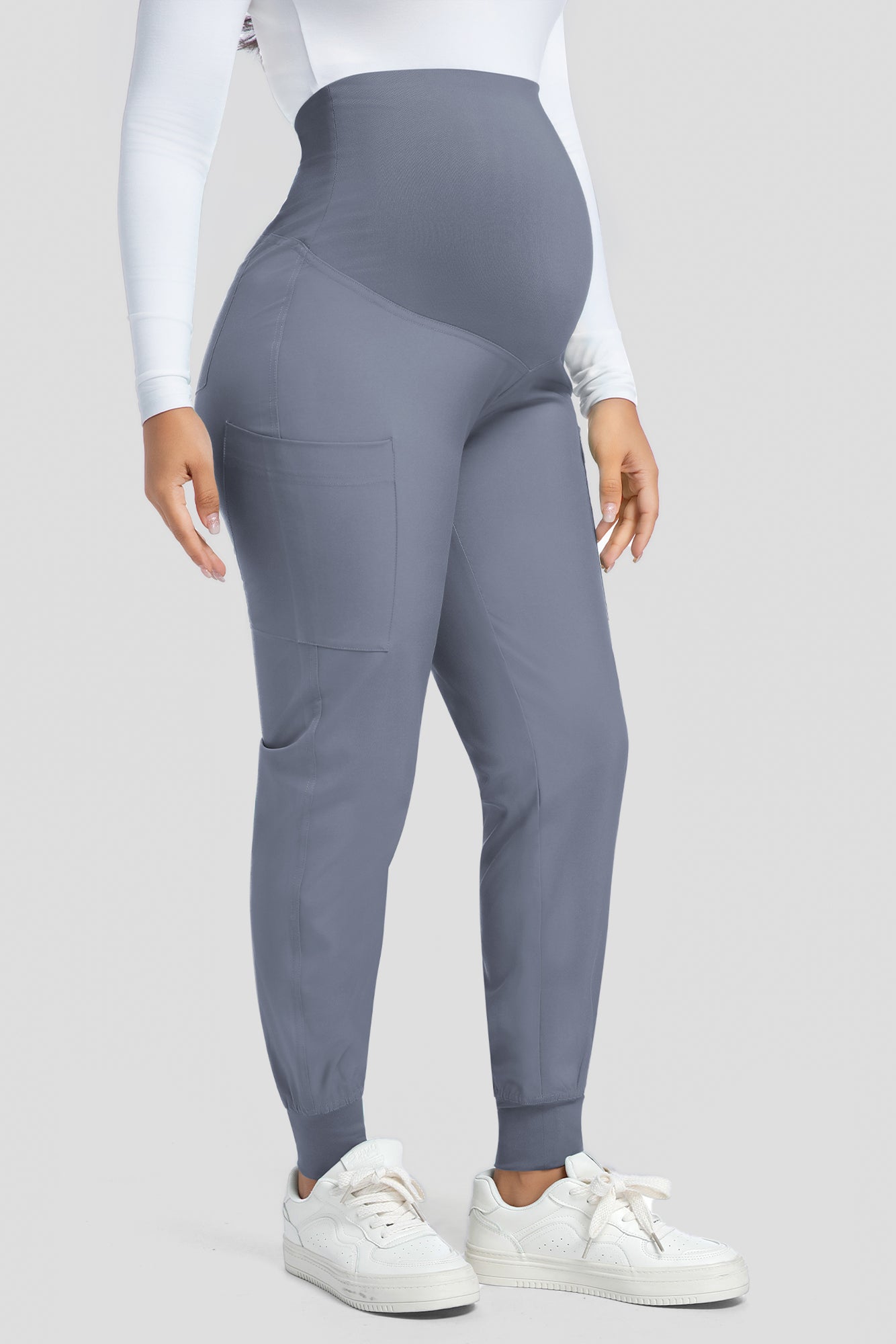 COZYFIT Maternity Scrub Pants - Pregnancy Jogger Pants for Women Workwear with Stretch Belly Panel, 4 Pockets
