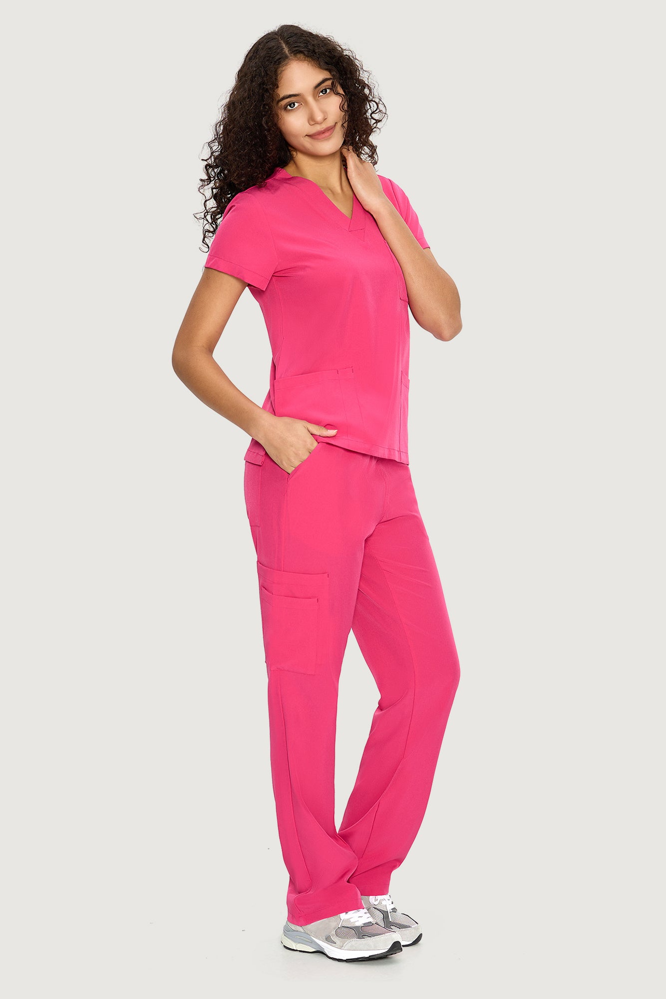 COZYFIT  V-Neck Scrub Top & Straight Leg Pants with 9 Pockets