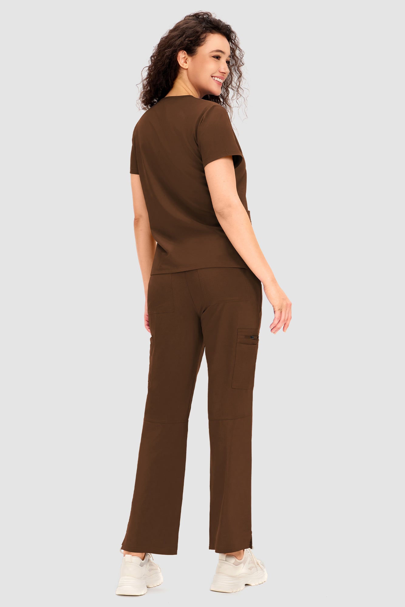 COZYFIT Scrubs for Women - V Neck Top and Bootcut Cargo Straight Pants with 12 Pockets