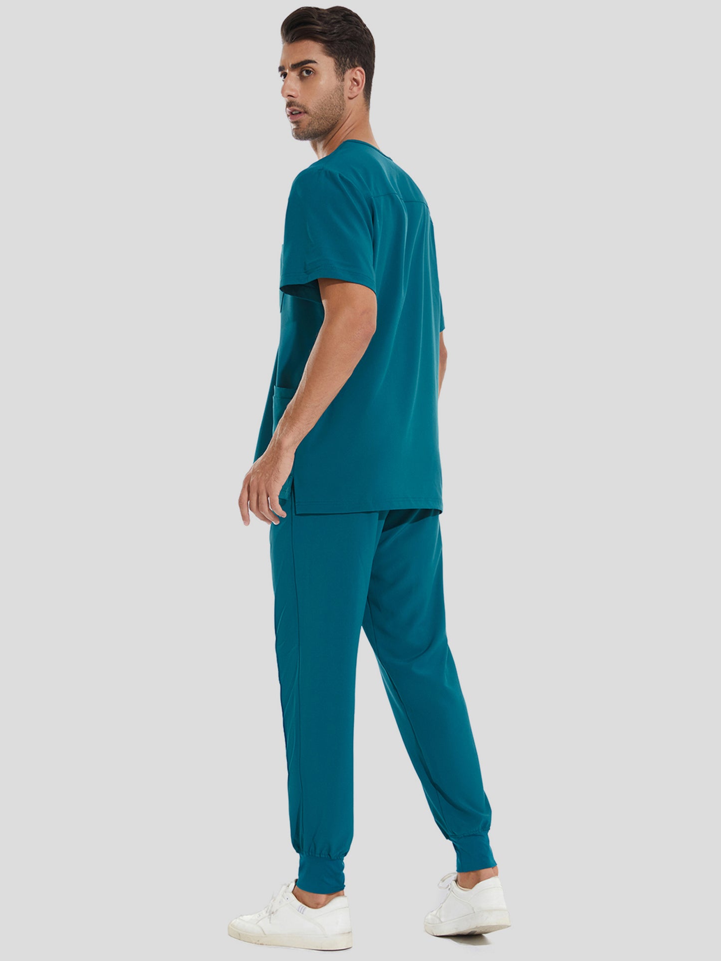 COZYFIT V-Neck Scrub Top & Jogger Pant with 8 Pockets, Yoga Waistband, Anti-Wrinkle Scrubs for Men