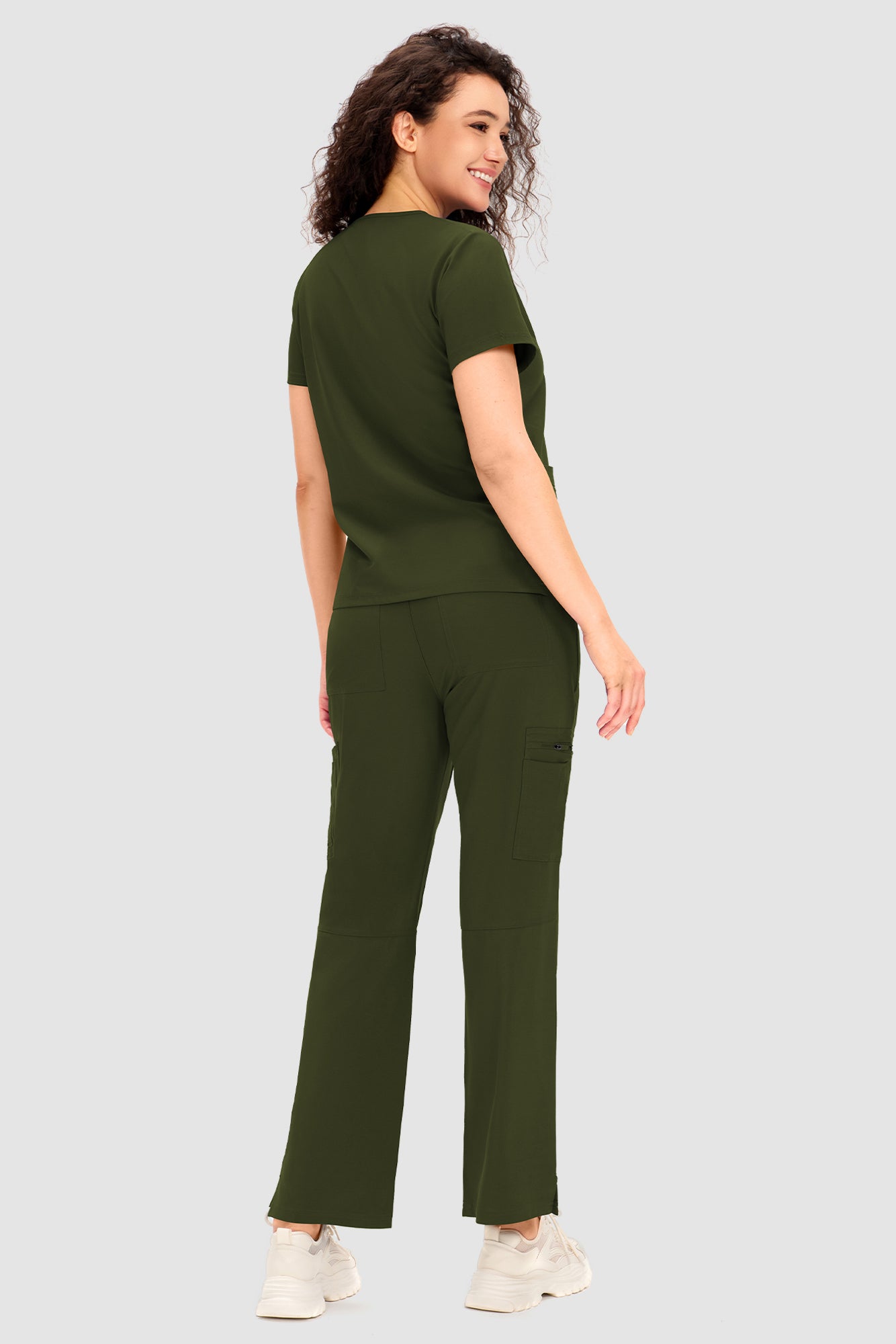 COZYFIT Scrubs for Women - V Neck Top and Bootcut Cargo Straight Pants with 12 Pockets