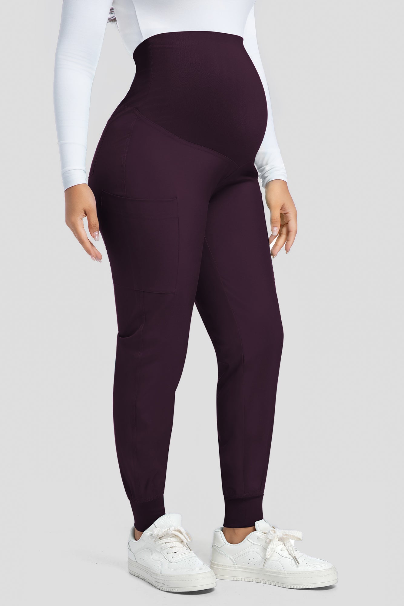 COZYFIT Maternity Scrub Pants - Pregnancy Jogger Pants for Women Workwear with Stretch Belly Panel, 4 Pockets