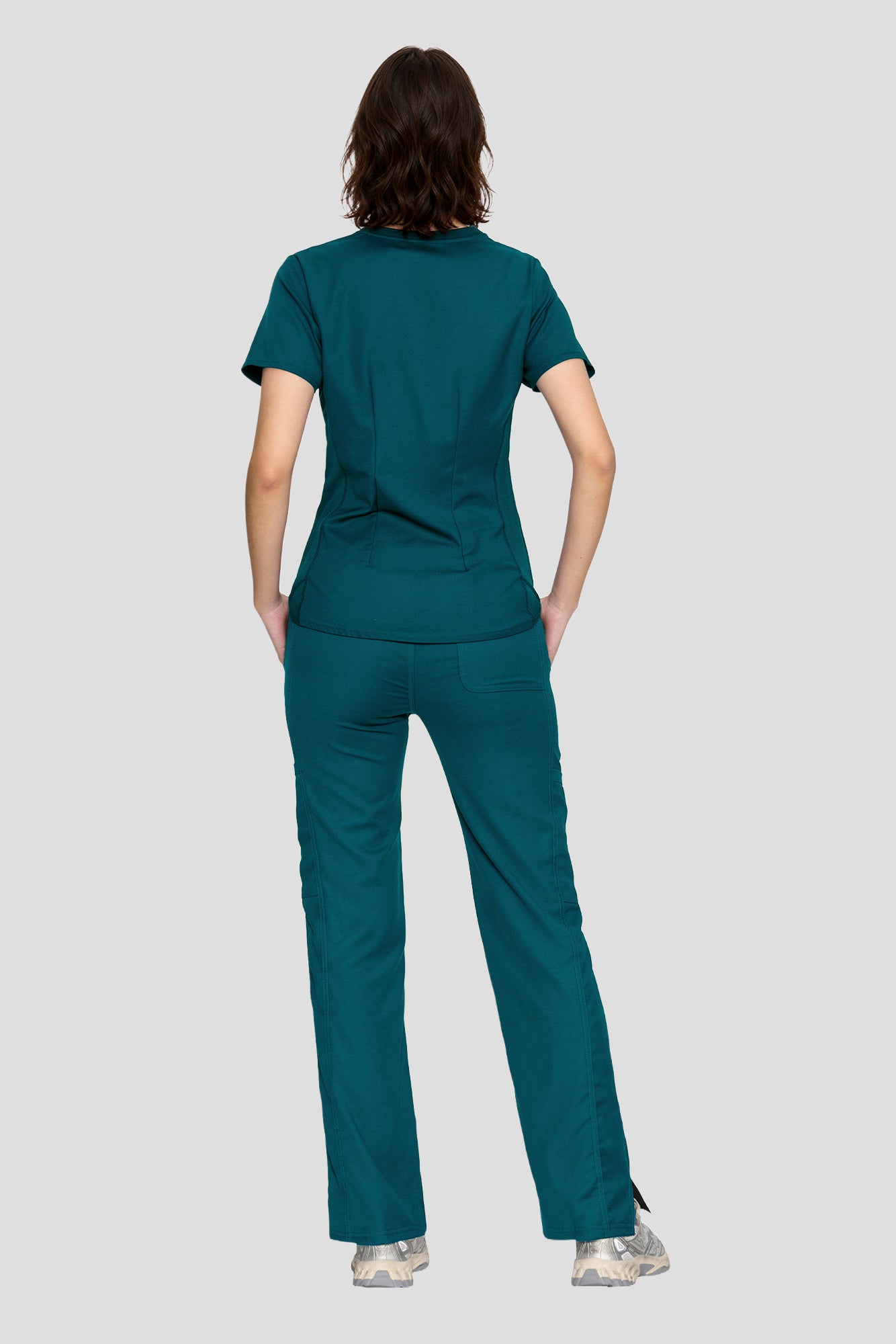 Scrubs for Women Set, V-Neck Top & Straight Leg Cargo Pants. 9 Pockets. Side Ribbed Panels, Side Slits, Ultra-Soft Stretch Fabric, Breathable Medical Uniform for Workwear
