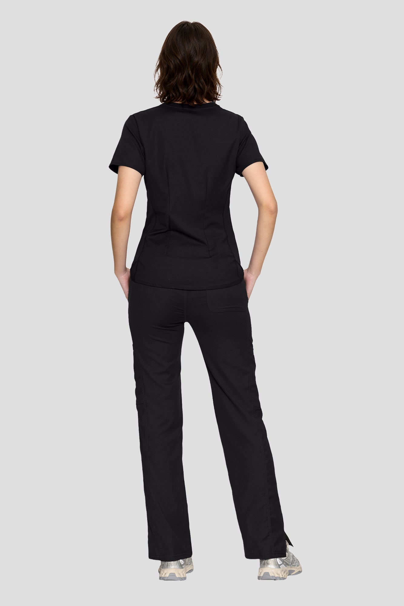 Scrubs for Women Set, V-Neck Top & Straight Leg Cargo Pants. 9 Pockets. Side Ribbed Panels, Side Slits, Ultra-Soft Stretch Fabric, Breathable Medical Uniform for Workwear