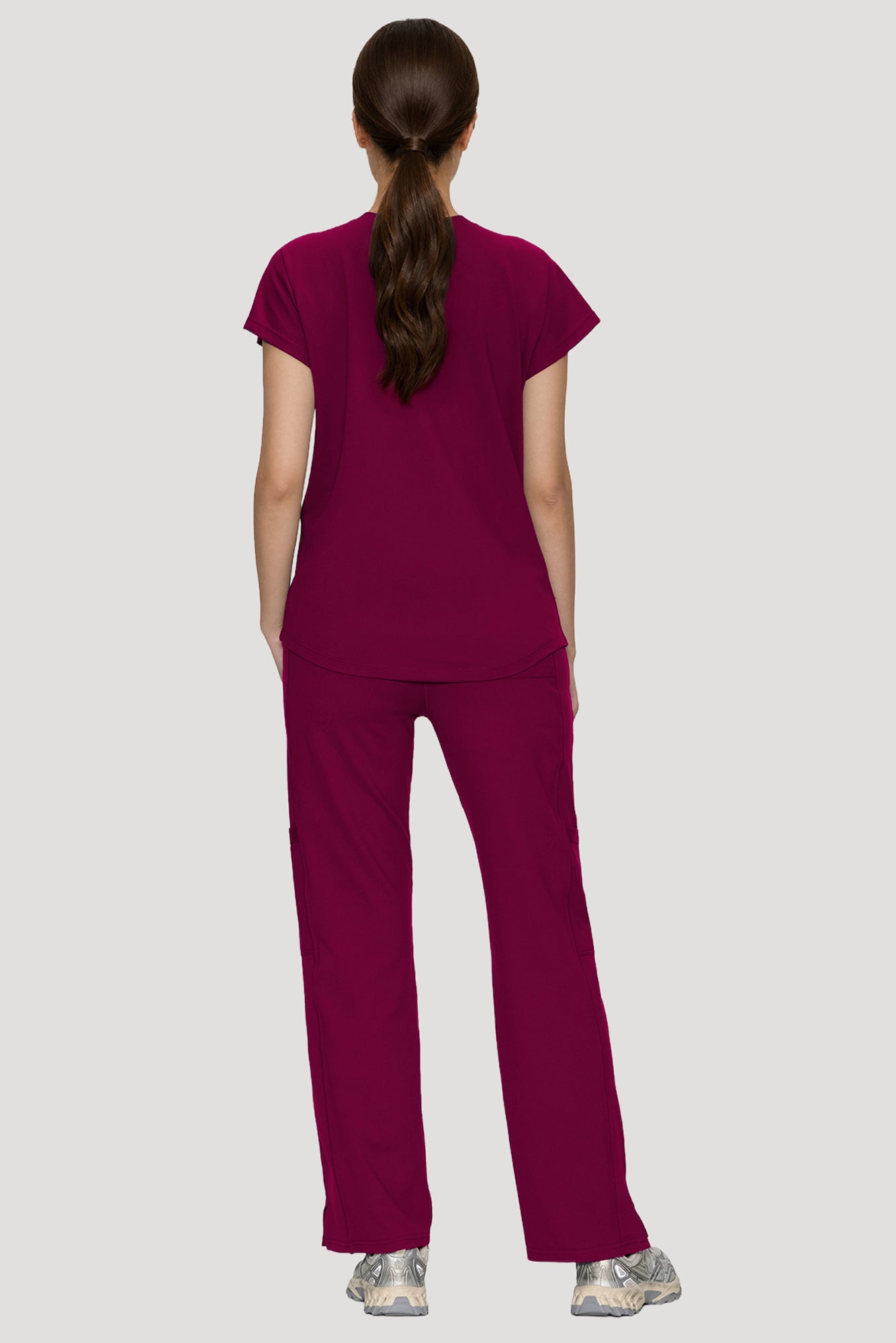 Scrubs for Women Set, V Neck Top & Straight Leg Pants | 6 Pockets, High Elastic Soft Fabric, Drop Shoulder, Slit Hem Yoga Scrub Pants for Easy Movement