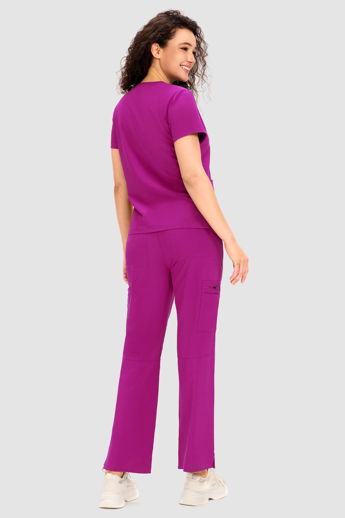 COZYFIT Scrubs for Women - V Neck Top and Bootcut Cargo Straight Pants with 12 Pockets